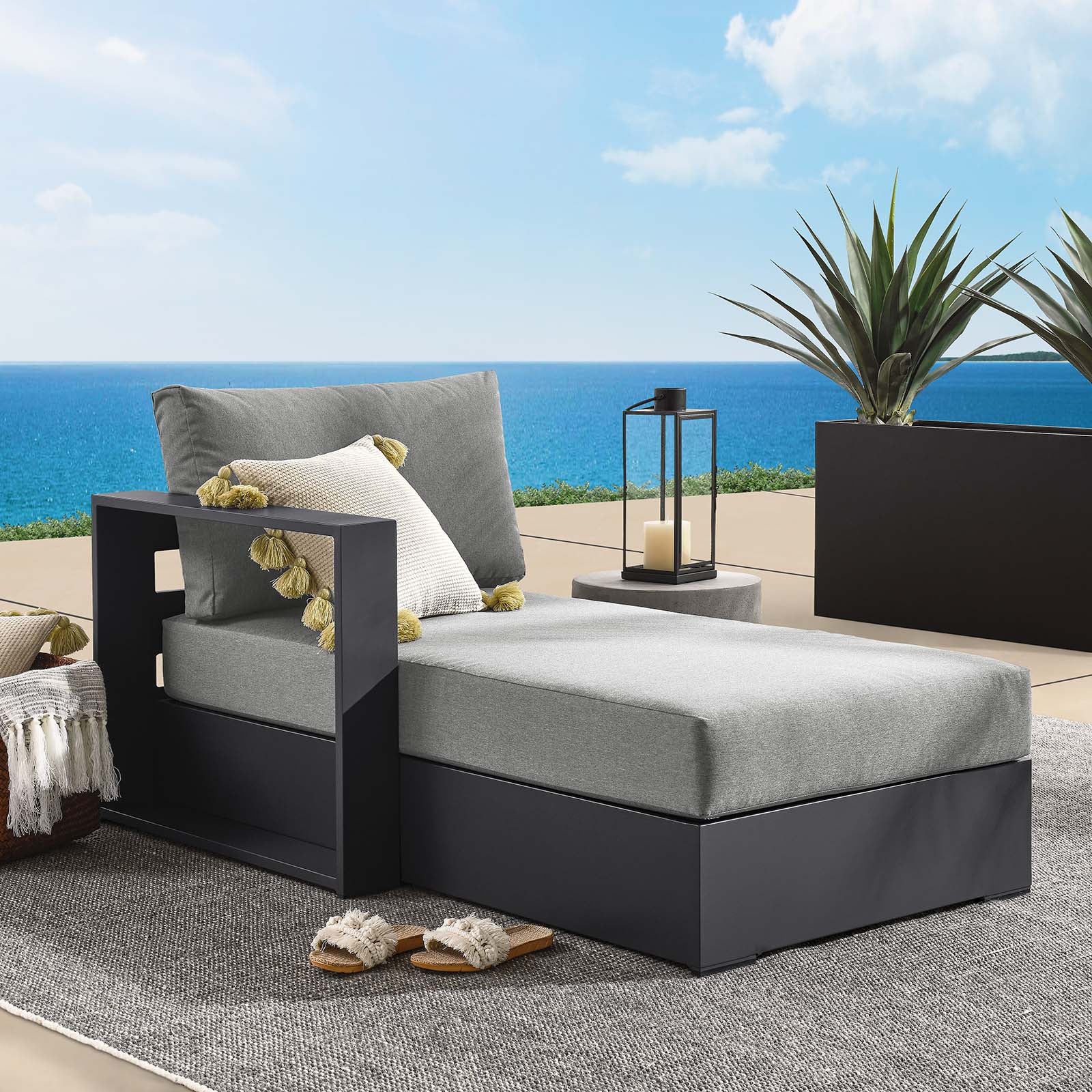 Tahoe Outdoor Patio Powder-Coated Aluminum Modular Left-Facing Chaise Lounge - East Shore Modern Home Furnishings