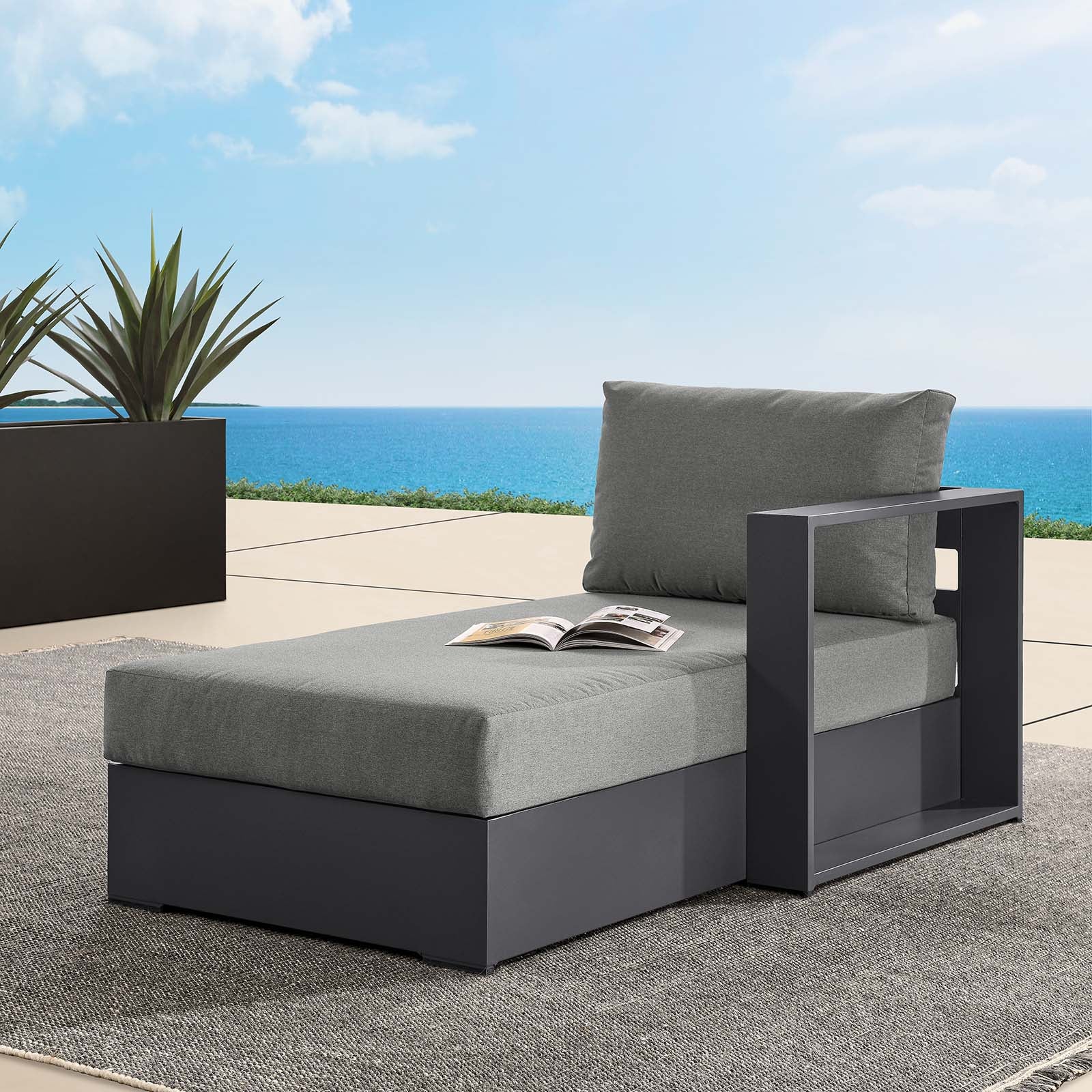 Tahoe Outdoor Patio Powder-Coated Aluminum Modular Right-Facing Chaise Lounge - East Shore Modern Home Furnishings