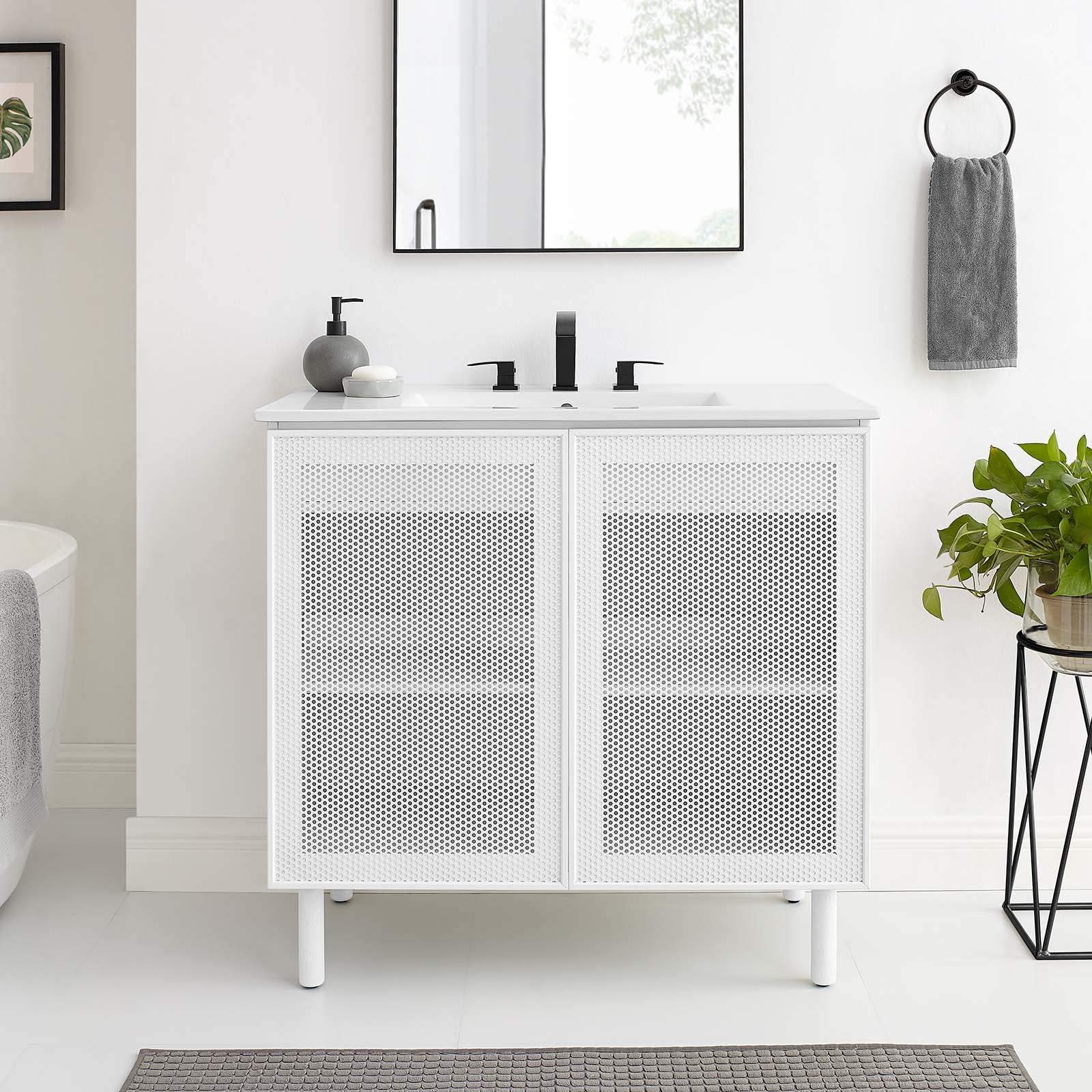 Calla 36" Perforated Metal Bathroom Vanity Cabinet (Sink Basin Not Included) - East Shore Modern Home Furnishings