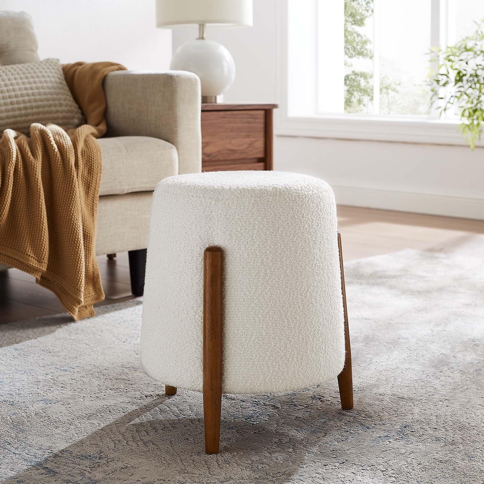 Riven Upholstered Boucle Fabric Ottoman - East Shore Modern Home Furnishings
