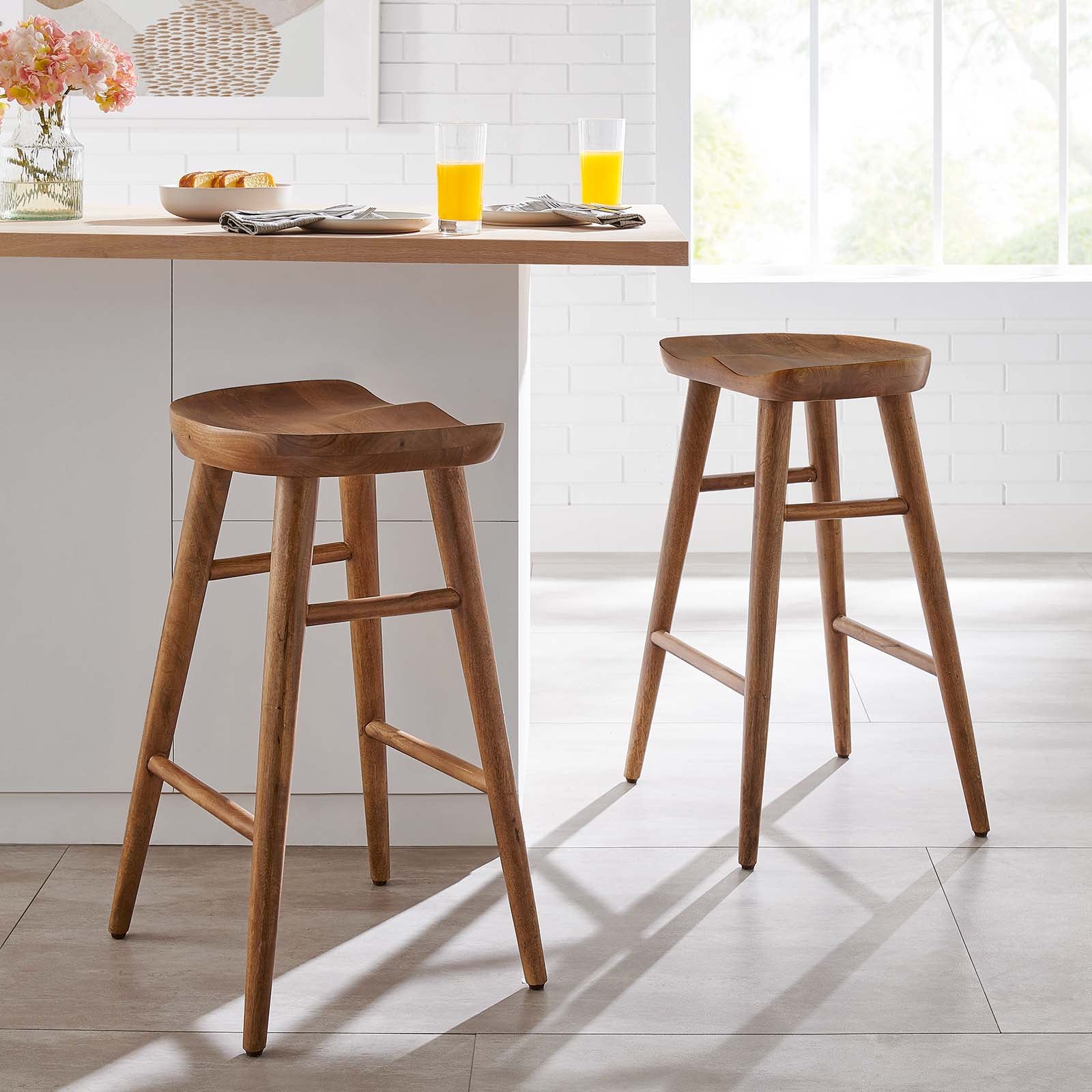 Saville Backless Wood Counter Stools - Set of 2 - East Shore Modern Home Furnishings