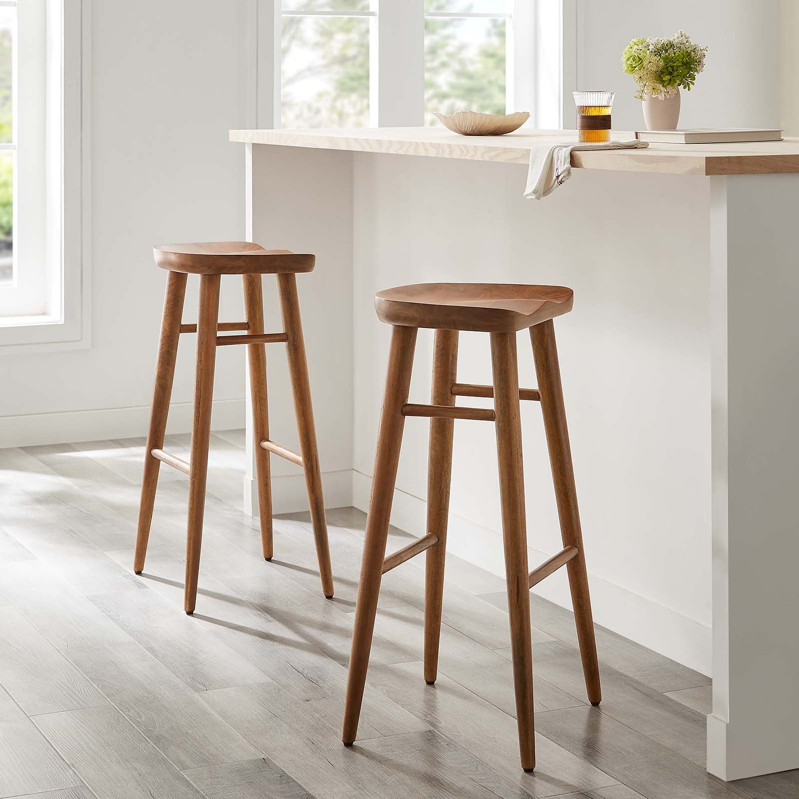 Saville Backless Wood Bar Stools - Set of 2 - East Shore Modern Home Furnishings