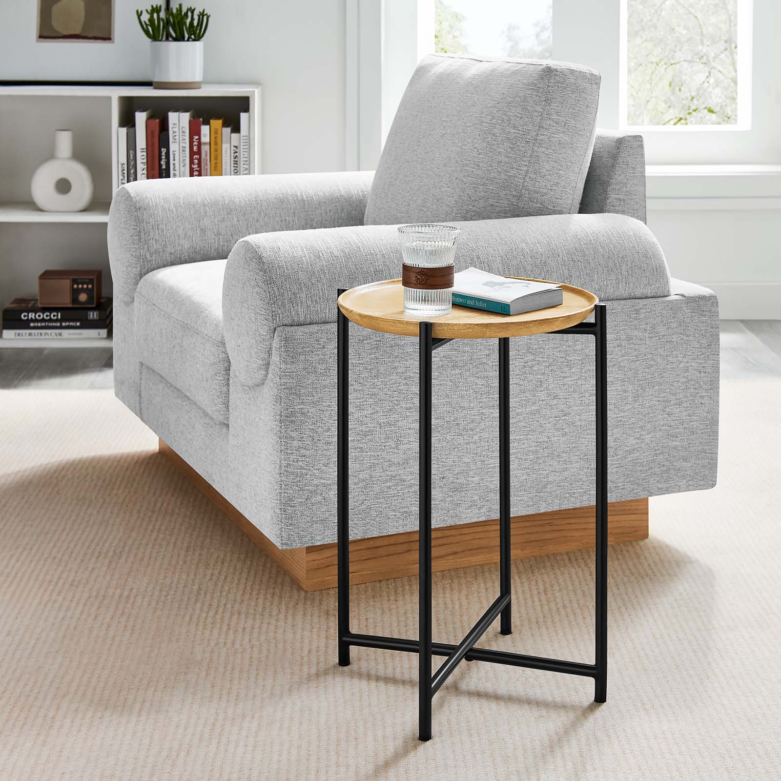 Xilo Round Wood and Metal Side Table - East Shore Modern Home Furnishings