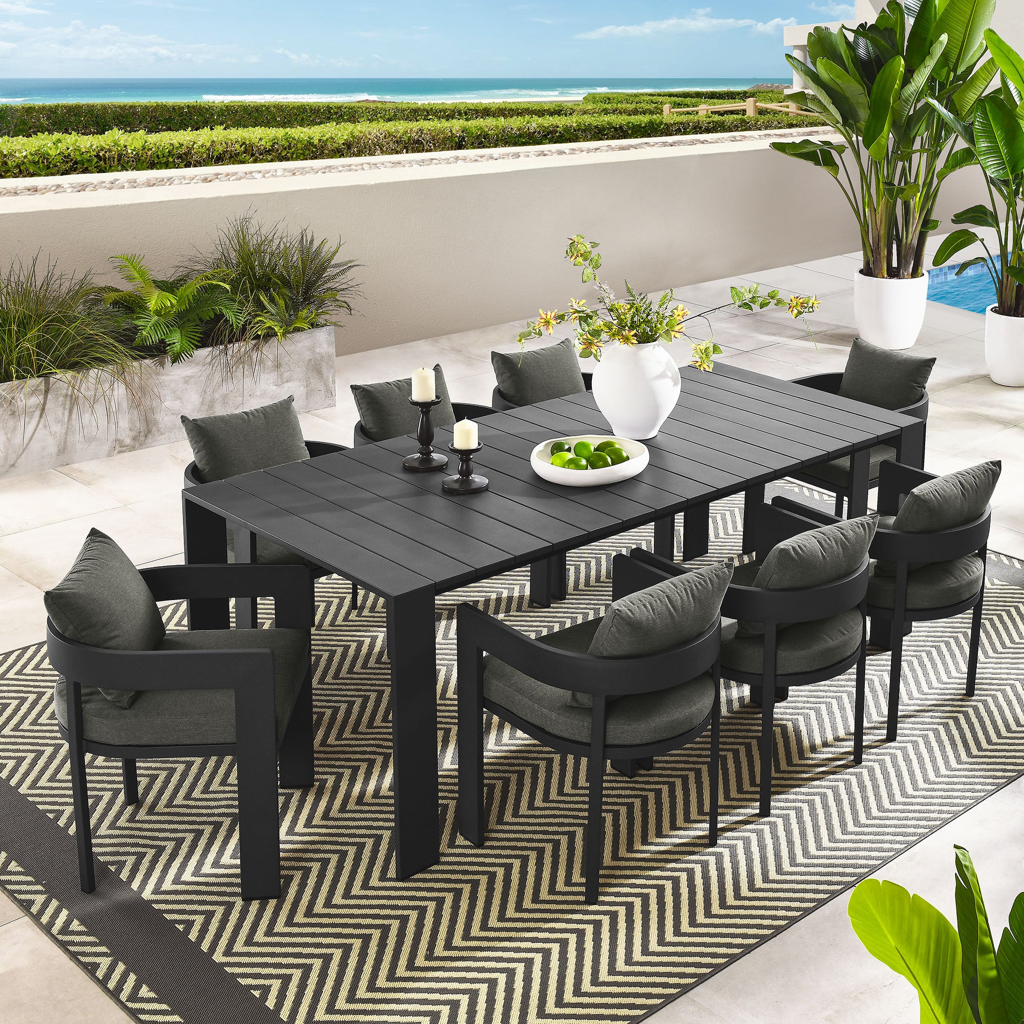Tahoe 9-Piece Outdoor Patio Aluminum Dining Set by Modway