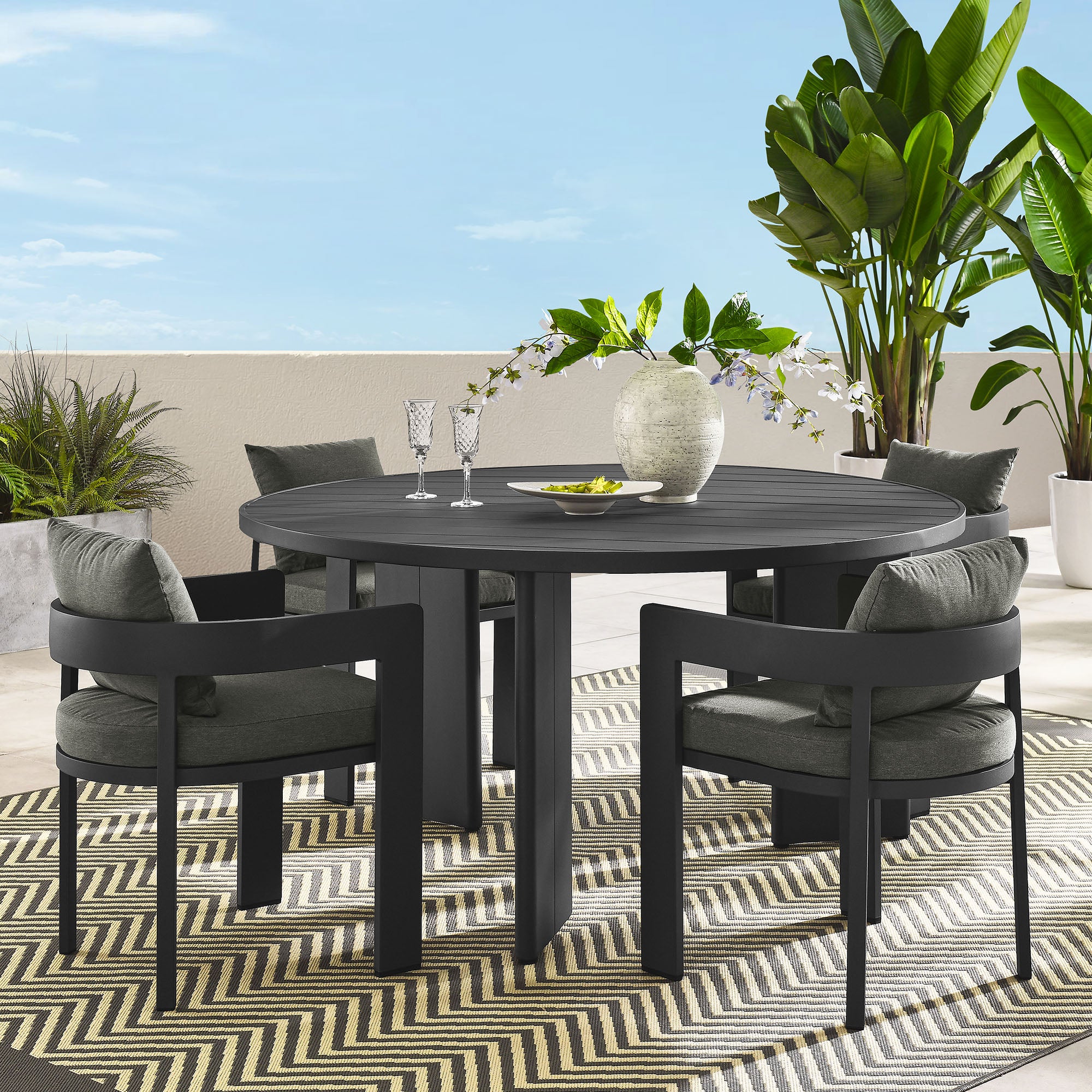 Tahoe 5-Piece Outdoor Patio Aluminum Dining Set by Modway - East Shore Modern Home Furnishings