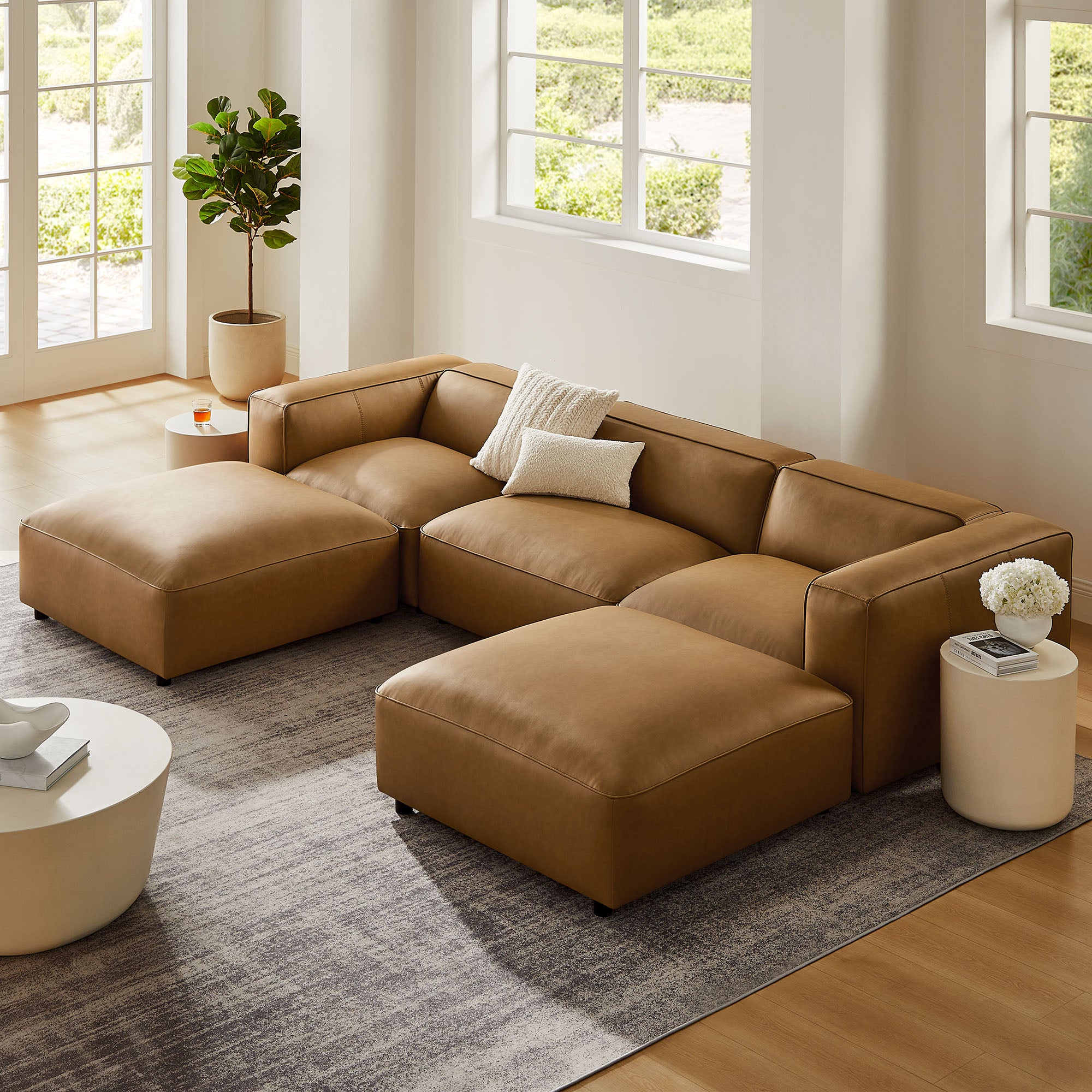 Auren 5-Piece Upholstered Vegan Leather Modular U-Shaped Sofa by Modway