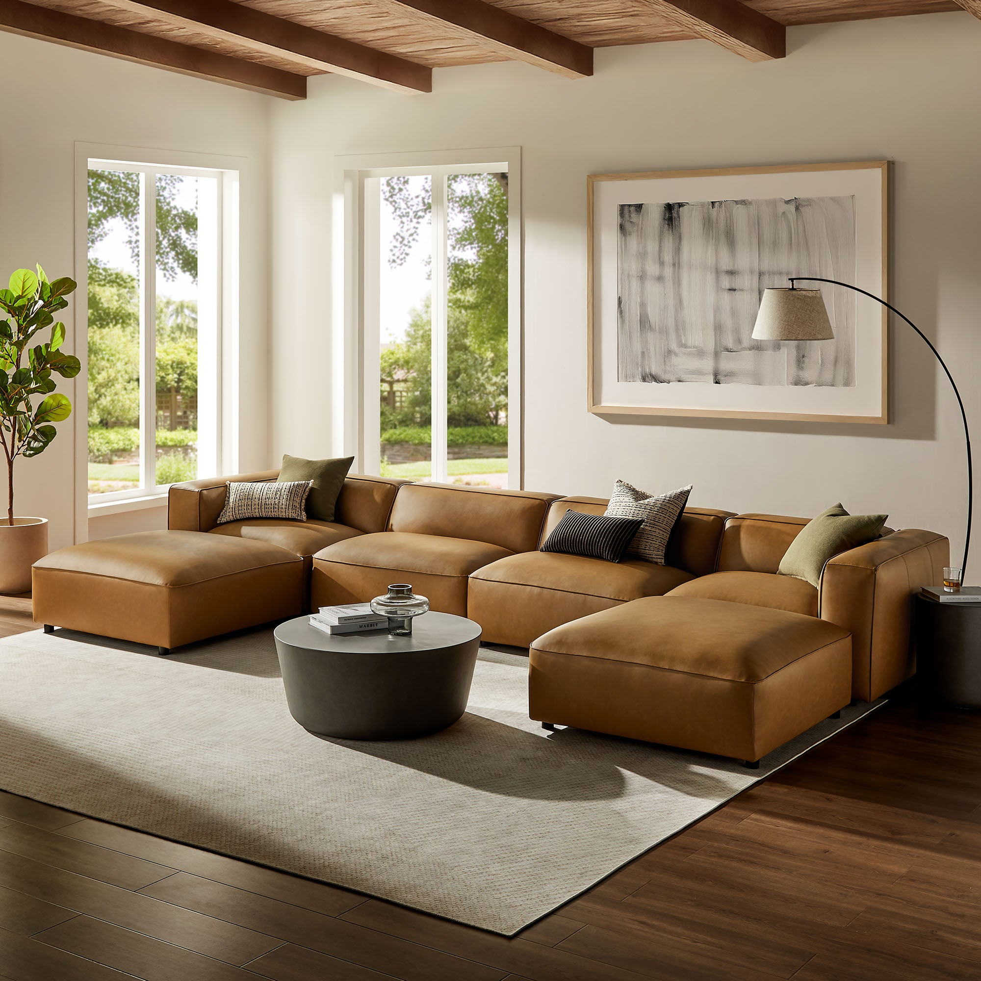 Auren 6-Piece Upholstered Vegan Leather Modular Sofa by Modway