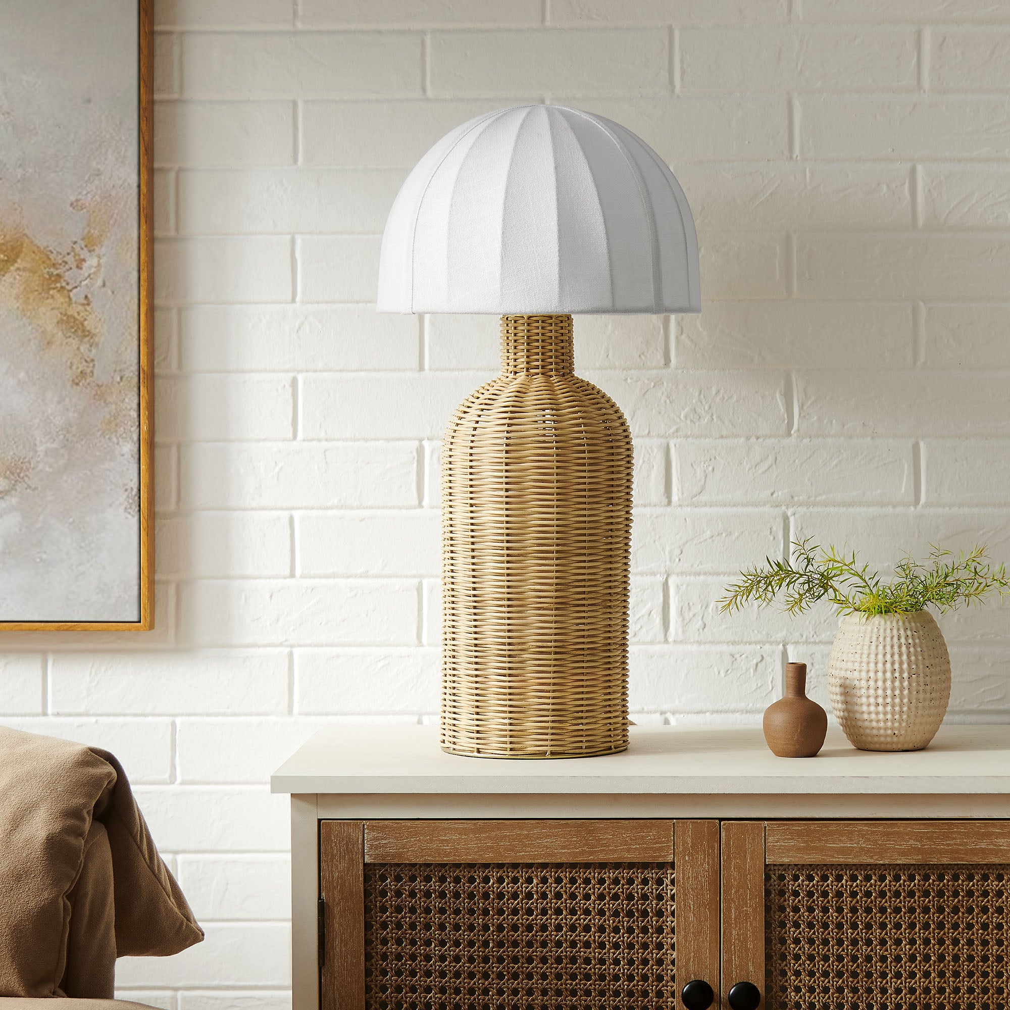 Santo Rattan Table Lamp With Dome Shade by Modway - East Shore Modern Home Furnishings