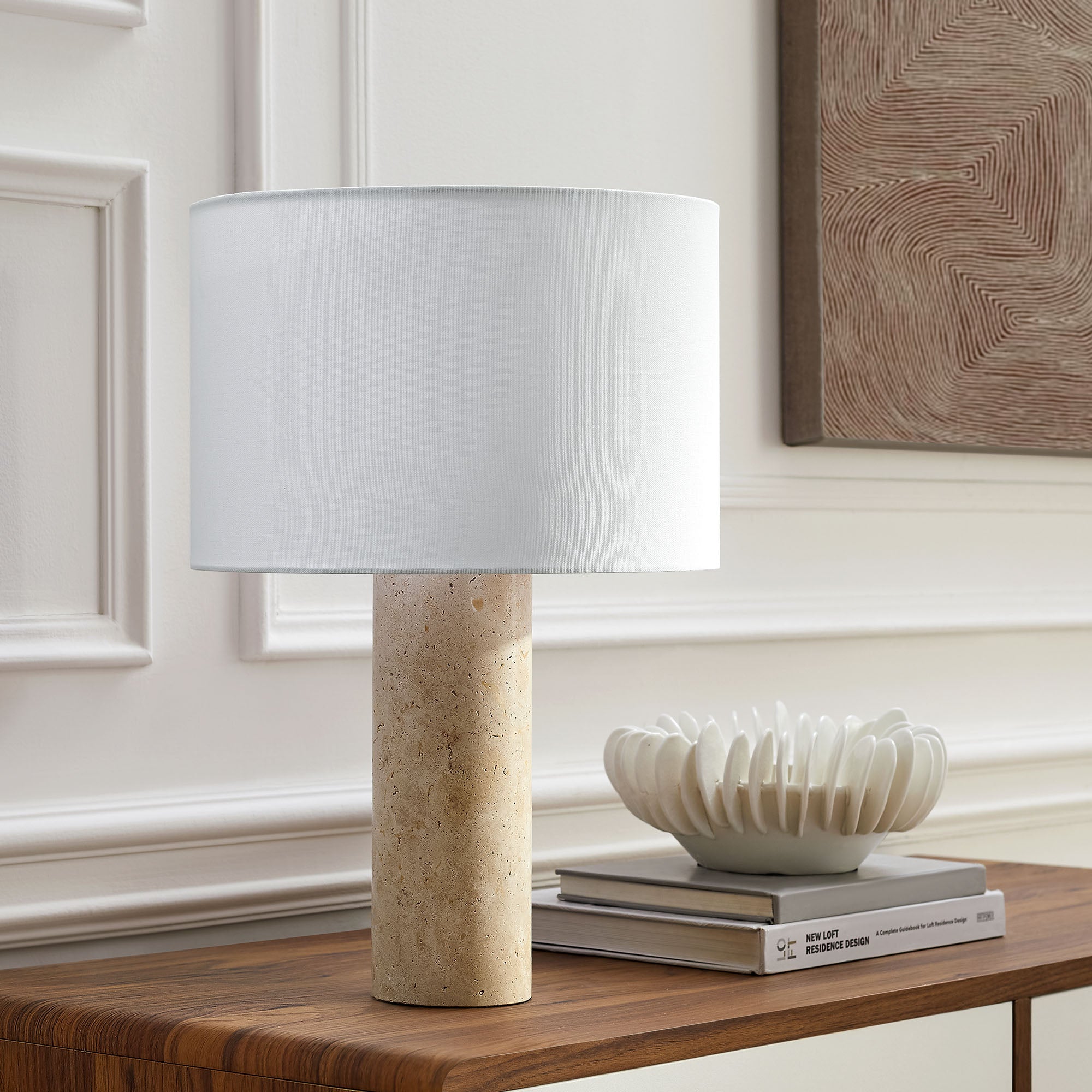 Zenith Travertine Table Lamp With Fabric Drum Shade by Modway - East Shore Modern Home Furnishings