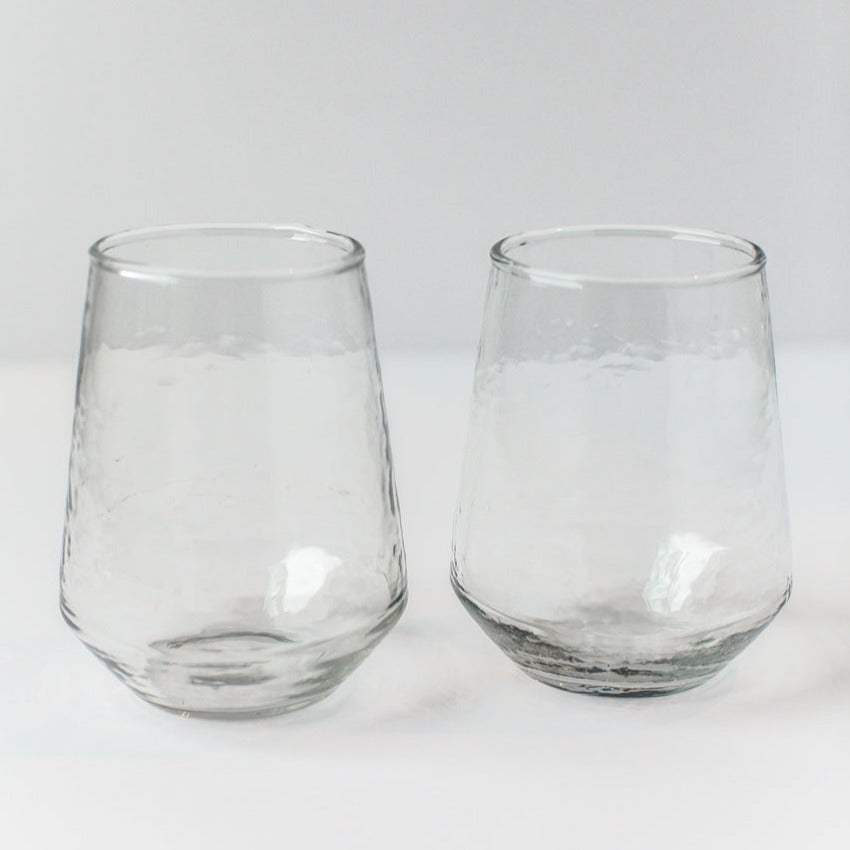 Handblown Hammered Glass Water Tumbler, Clear - set of 4 - East Shore Modern Home Furnishings