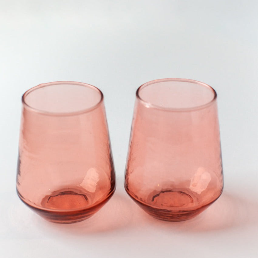 Handblown Hammered Glass Water Tumbler, Blush - set of 4 - East Shore Modern Home Furnishings