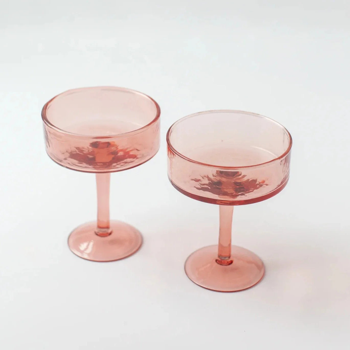 Handblown Hammered Coupe Cocktail Glasses, Blush - set of 4 - East Shore Modern Home Furnishings