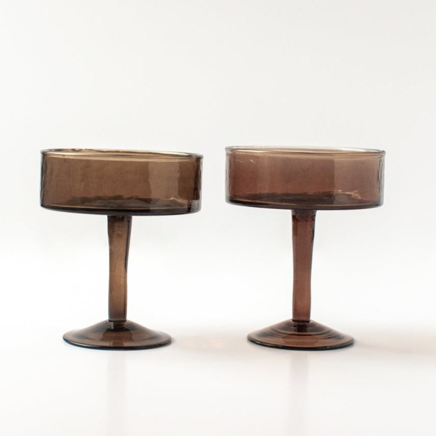 Handblown Hammered Coupe Cocktail Glasses, Smoke - set of 4 - East Shore Modern Home Furnishings