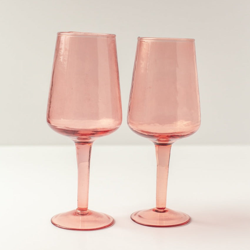 Handblown Hammered Wine Glasses, Blush - set of 4 - East Shore Modern Home Furnishings