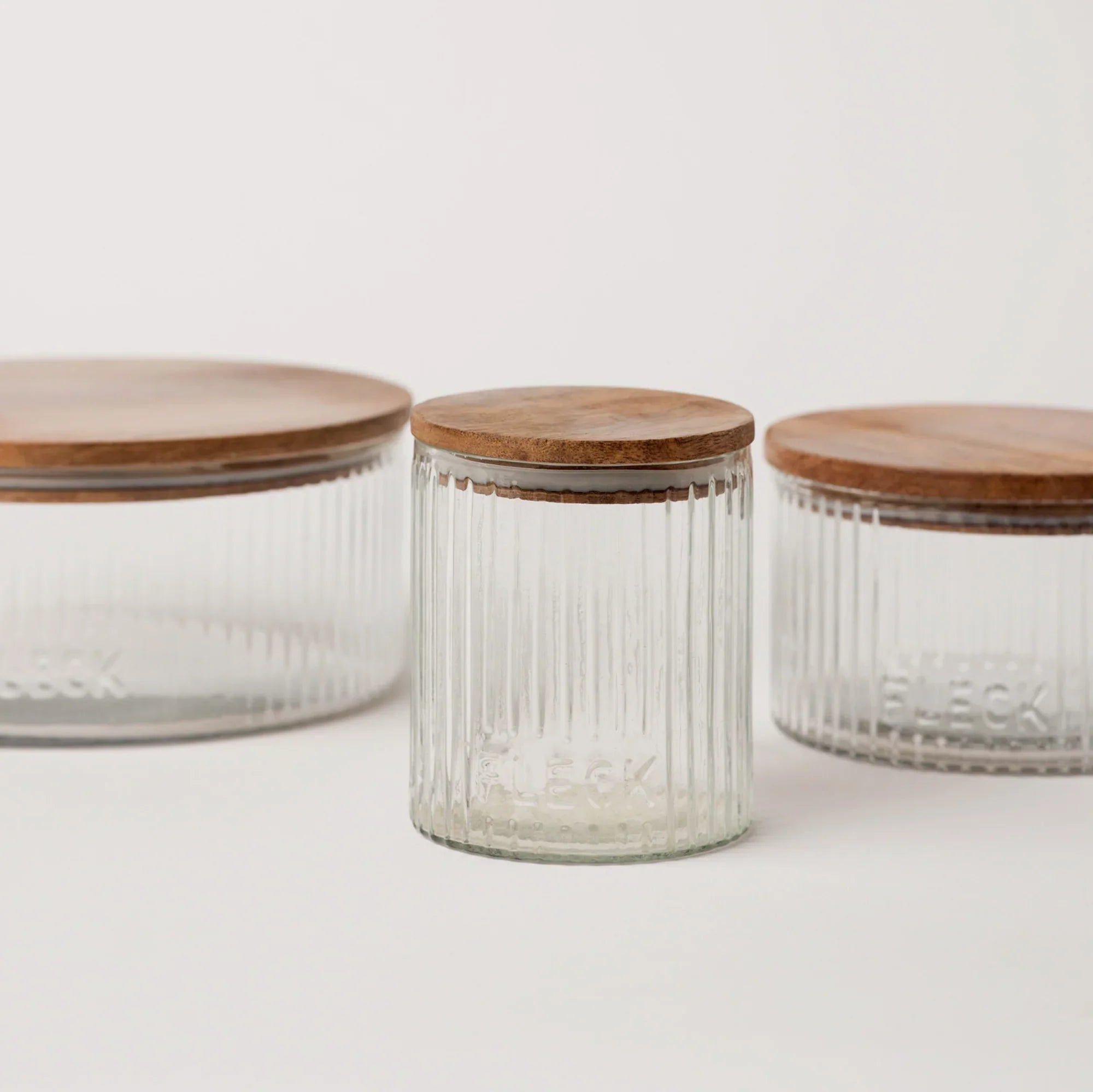 Fluted Glass Storage Jars - set of 3 - East Shore Modern Home Furnishings