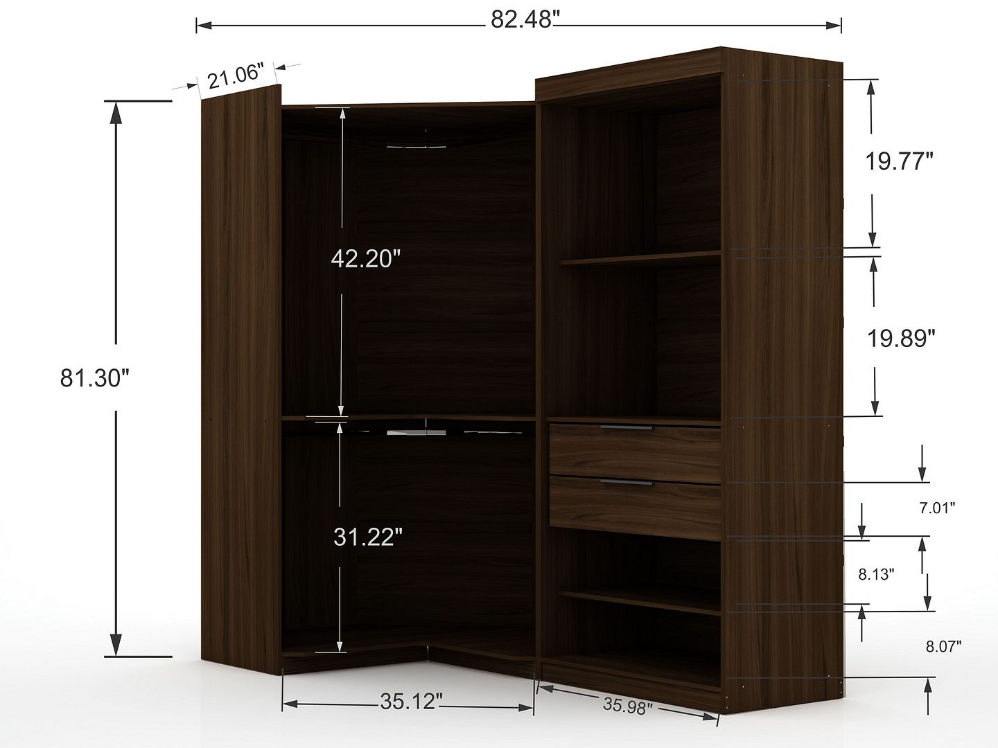 Mulberry 3.0 Sectional Corner Wardrobe Closet - Set of 2 - East Shore Modern Home Furnishings