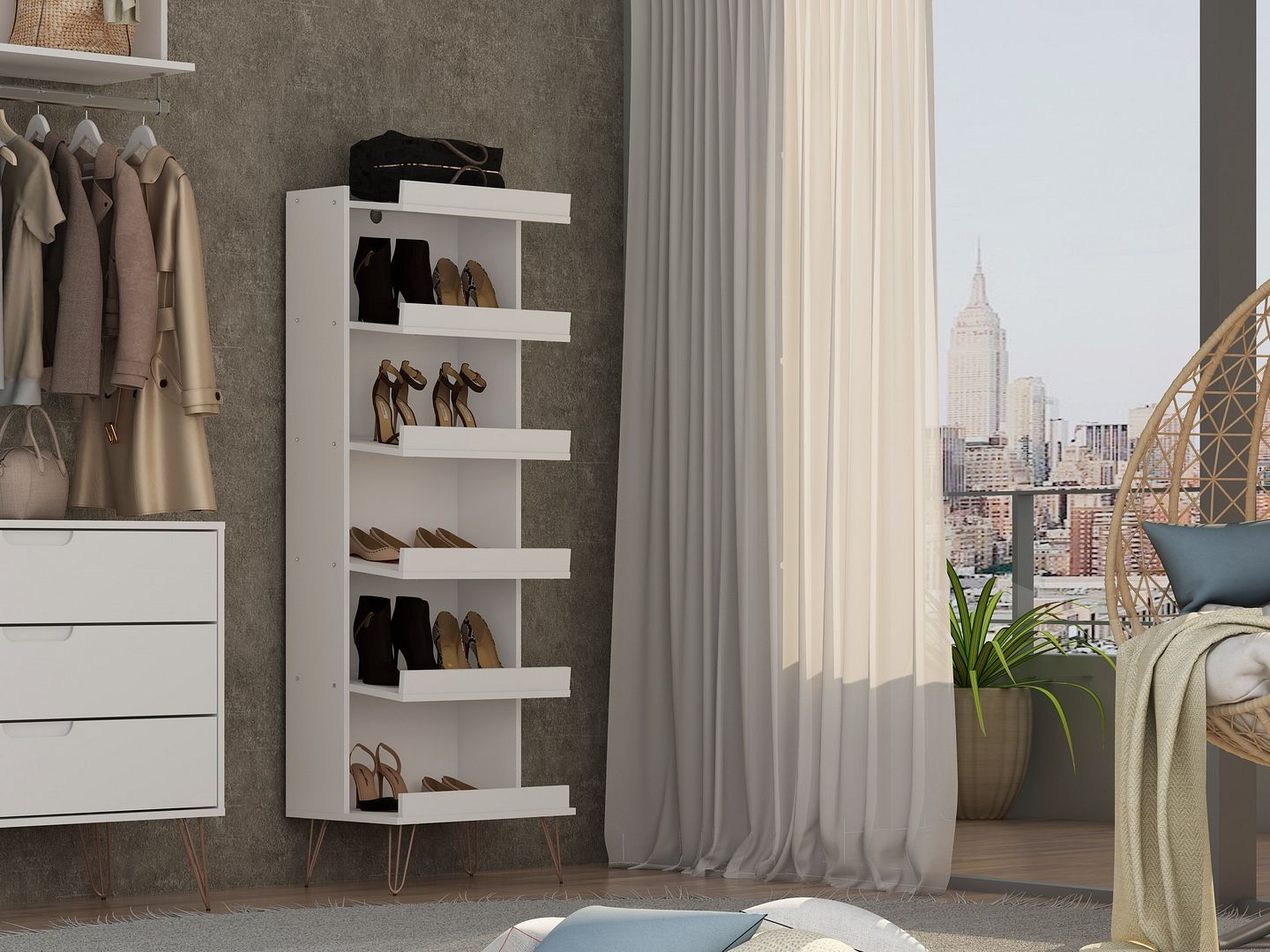 Rockefeller Shoe Storage Rack with 6 Shelves - East Shore Modern Home Furnishings