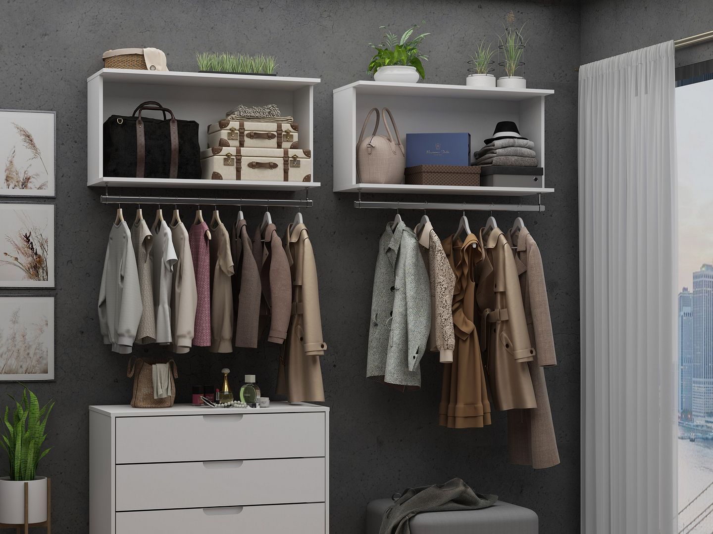 Rockefeller 35.24" Open Floating Hanging Closet with Shelf and Hanging Rod - East Shore Modern Home Furnishings