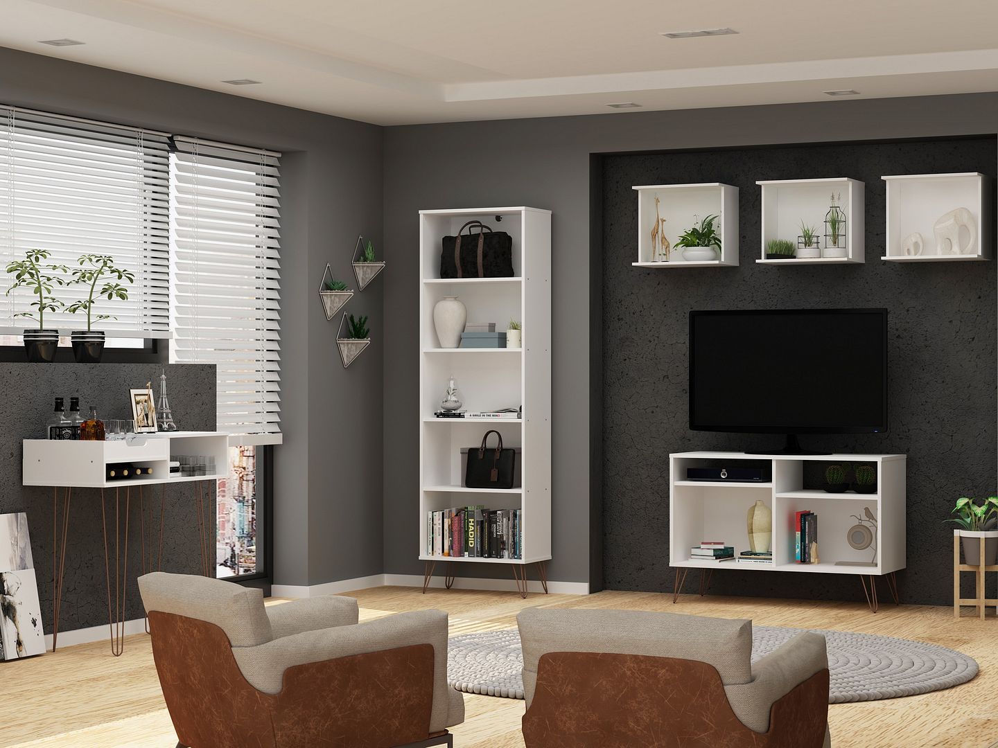 Rockefeller 6-Piece TV Stand Living Room Set - East Shore Modern Home Furnishings