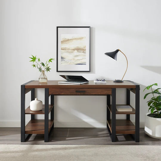 Urban Blend 60" Dual Shelf Wood Computer Desk with Power Strip - East Shore Modern Home Furnishings