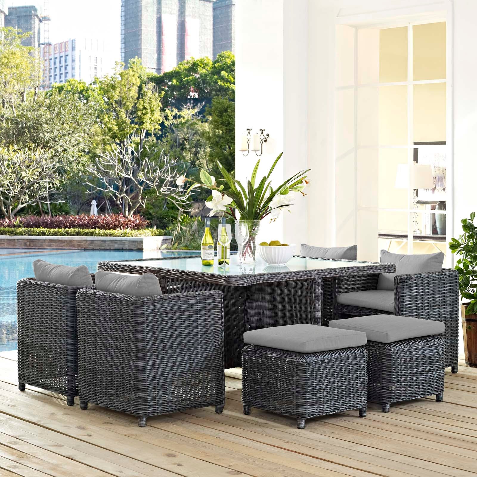 Summon 9 Piece Outdoor Patio Sunbrella® Dining Set - East Shore Modern Home Furnishings