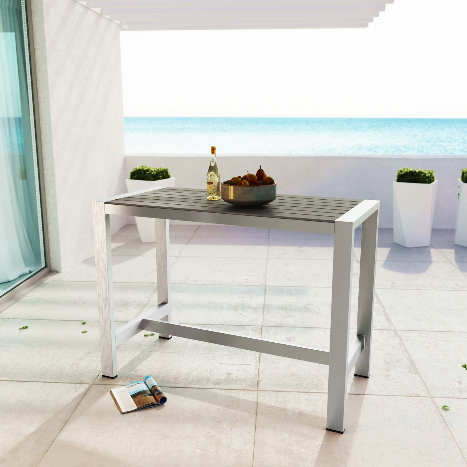 Shore Outdoor Patio Aluminum Rectangle Bar Table - East Shore Modern Home Furnishings