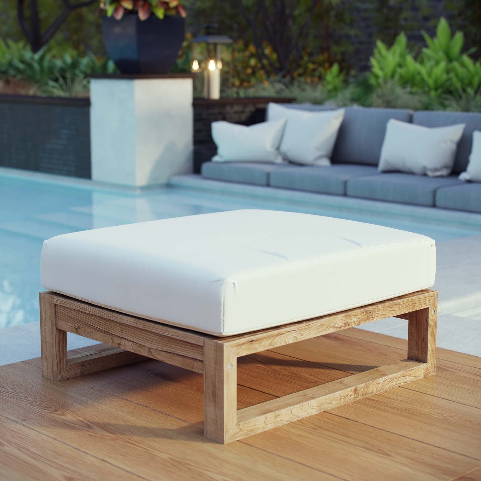 Upland Outdoor Patio Teak Ottoman - East Shore Modern Home Furnishings