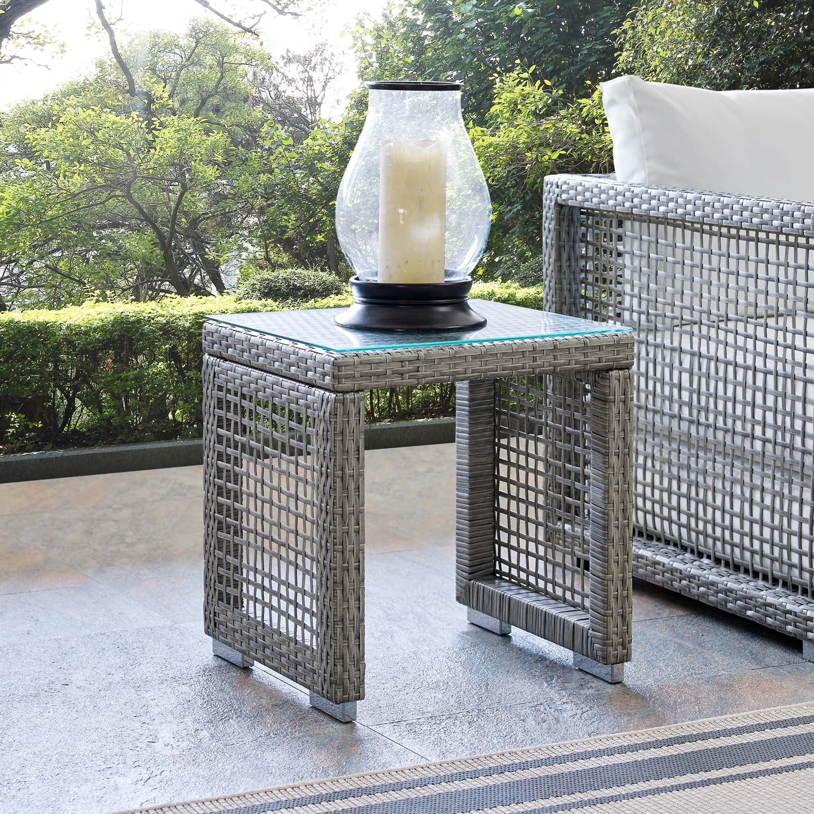 Aura Outdoor Patio Wicker Rattan Side Table - East Shore Modern Home Furnishings