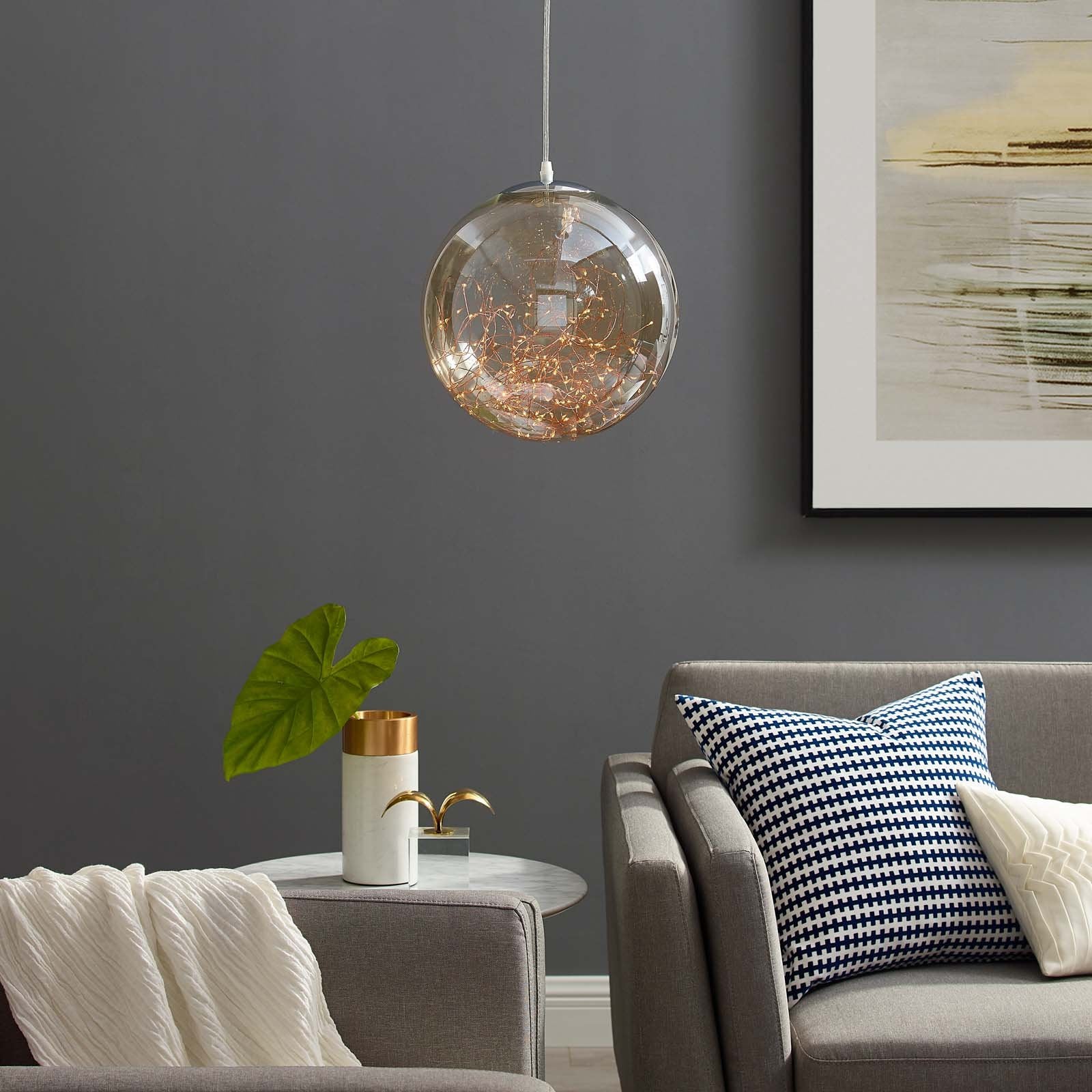 Fairy 8" Amber Glass Globe Ceiling Light Pendant Chandelier - East Shore Modern Home Furnishings