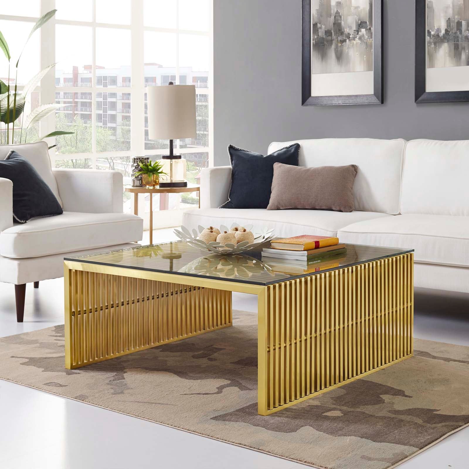 Gridiron Stainless Steel Coffee Table - East Shore Modern Home Furnishings