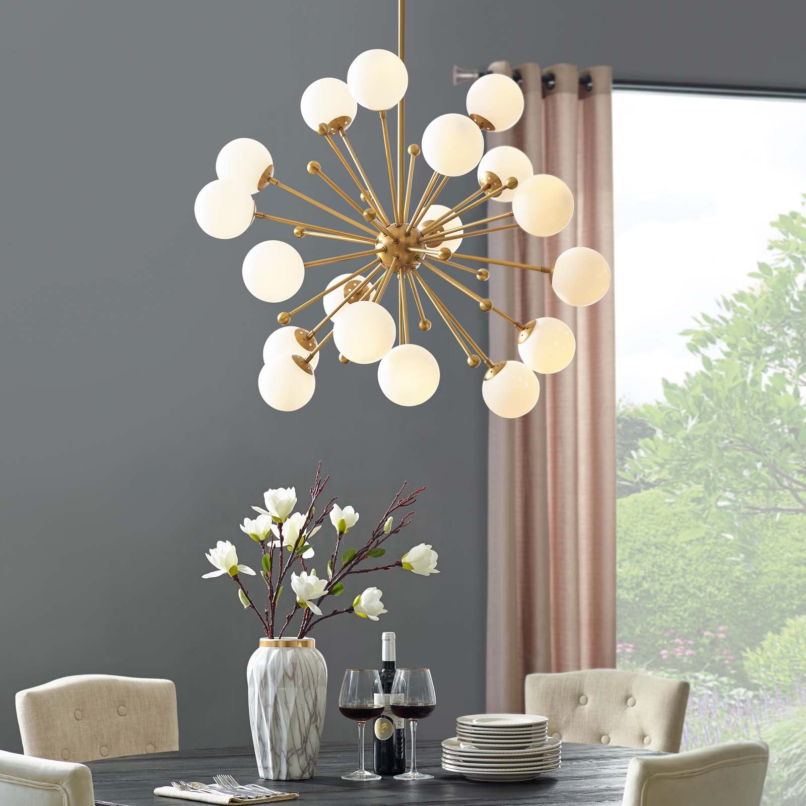 Constellation White Glass and Brass Pendant Chandelier - East Shore Modern Home Furnishings