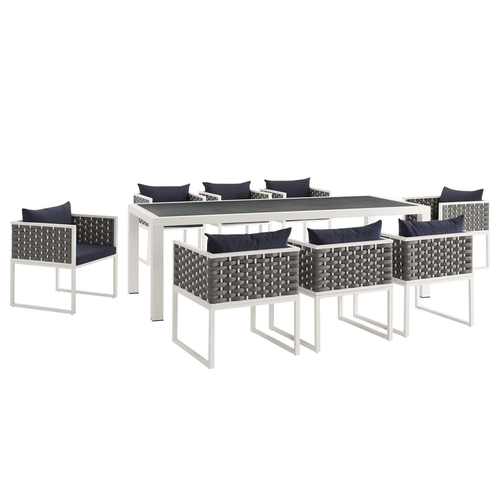 Stance 9 Piece Outdoor Patio Aluminum Dining Set - East Shore Modern Home Furnishings