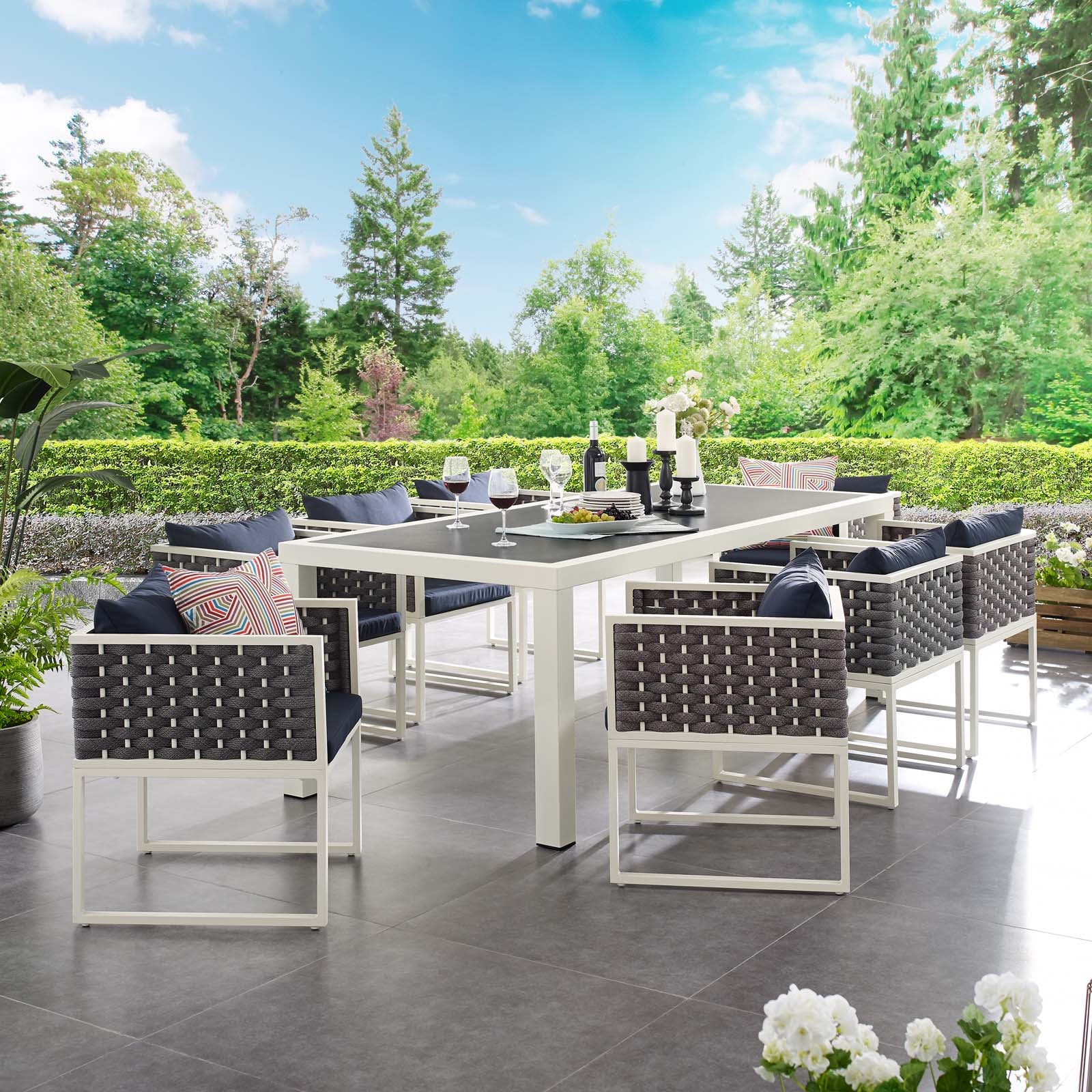Stance 9 Piece Outdoor Patio Aluminum Dining Set - East Shore Modern Home Furnishings