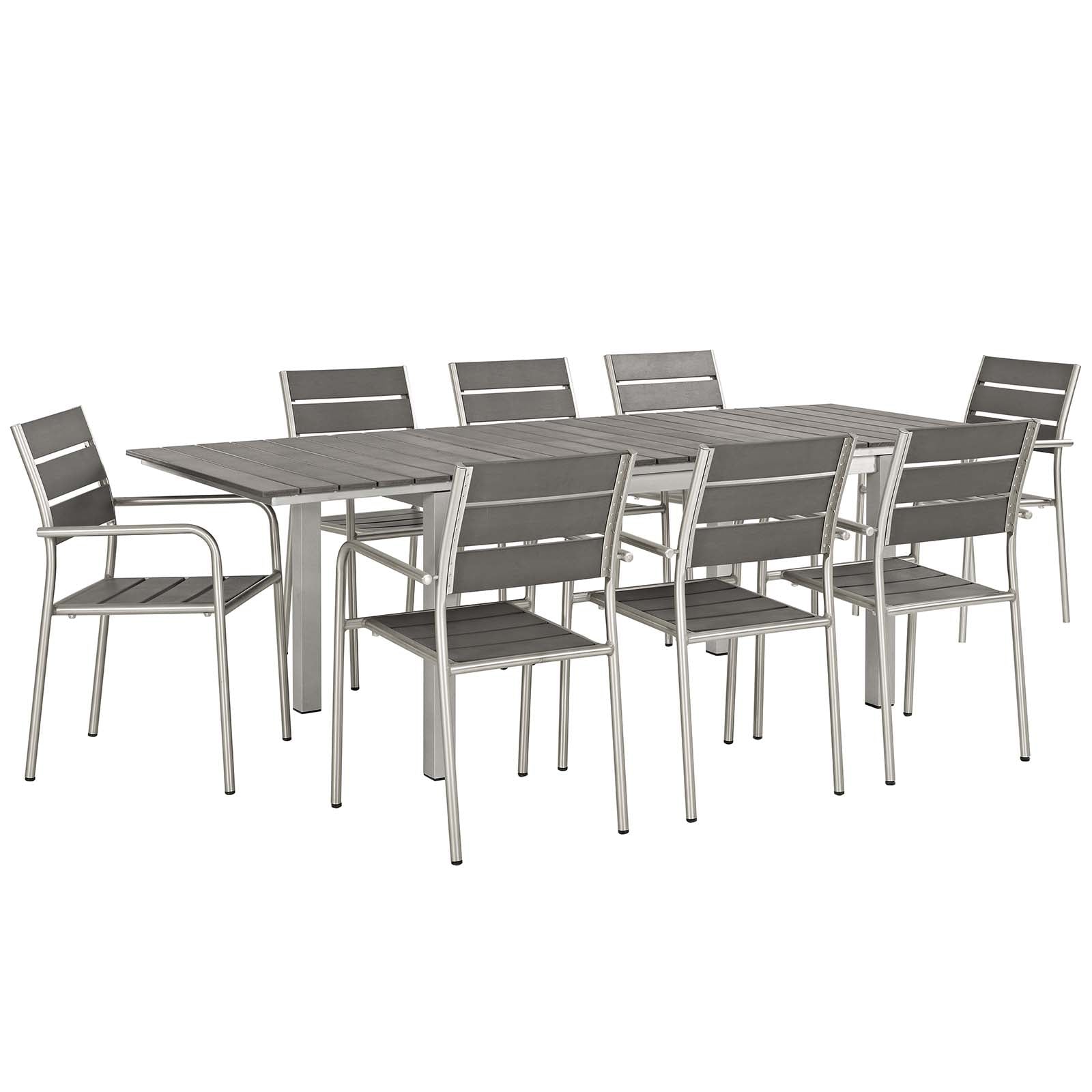 Shore 9 Piece Outdoor Patio Aluminum Outdoor Dining Set - East Shore Modern Home Furnishings