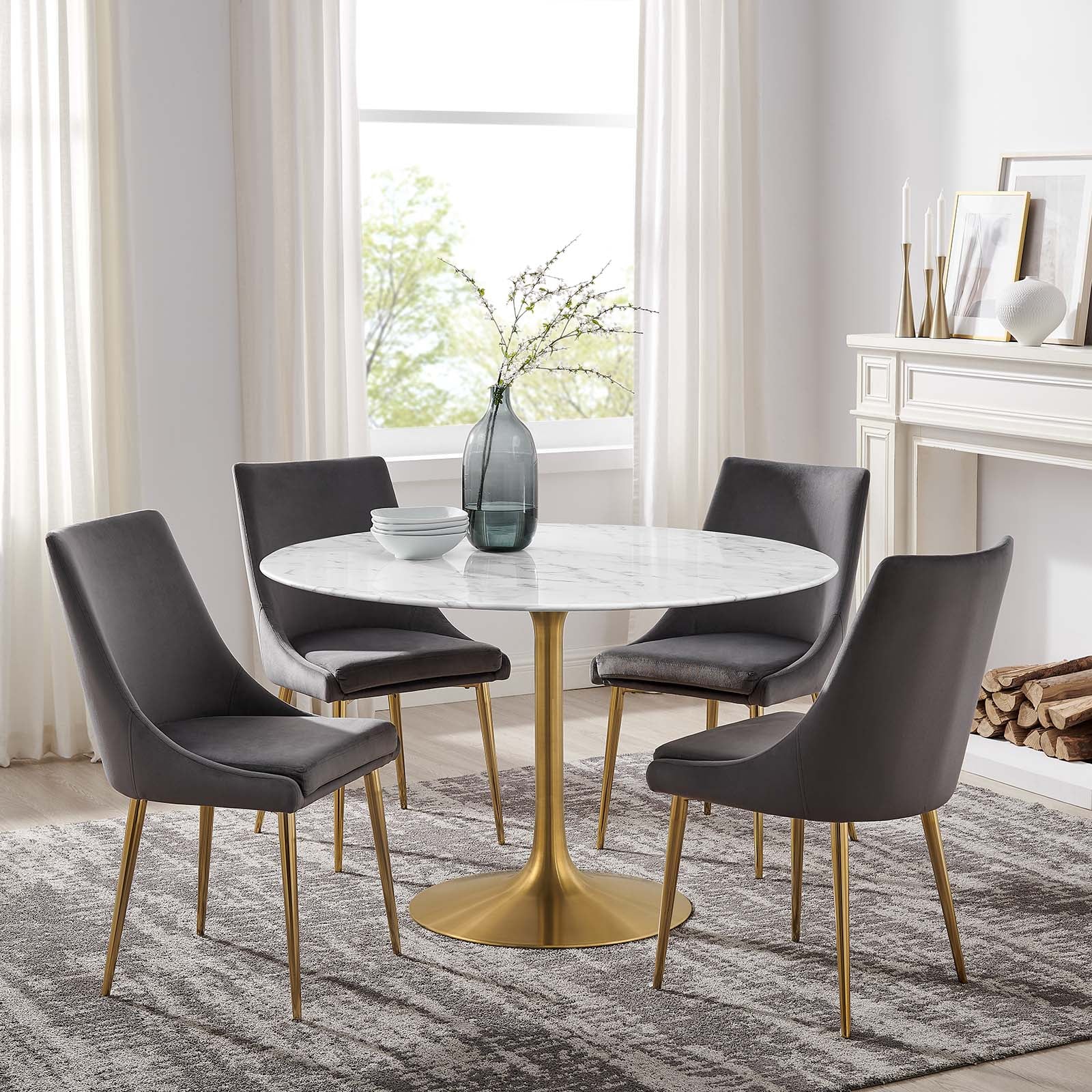Lippa 47" Round Artificial Marble Dining Table - East Shore Modern Home Furnishings