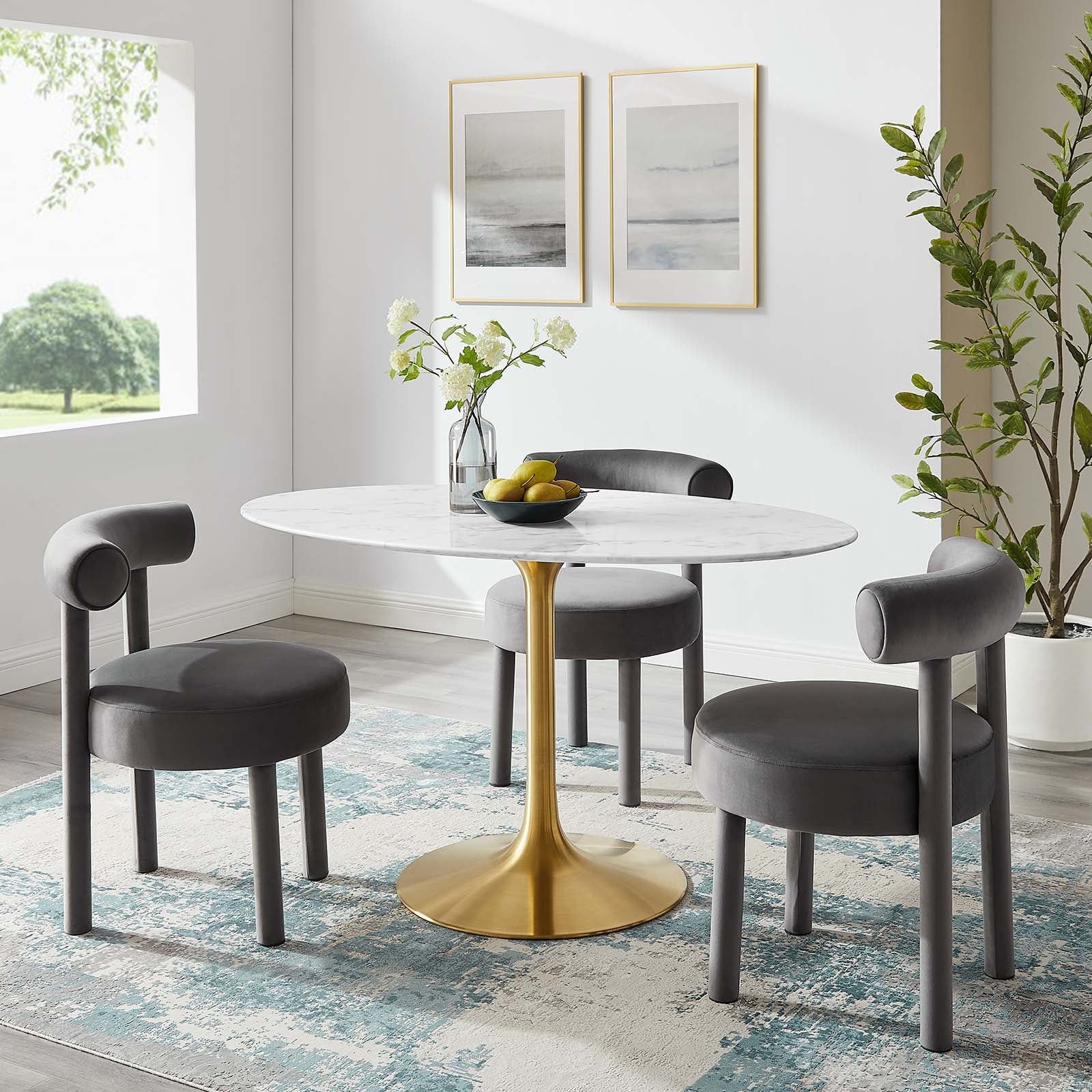 Lippa 54" Oval Artificial Marble Dining Table - East Shore Modern Home Furnishings