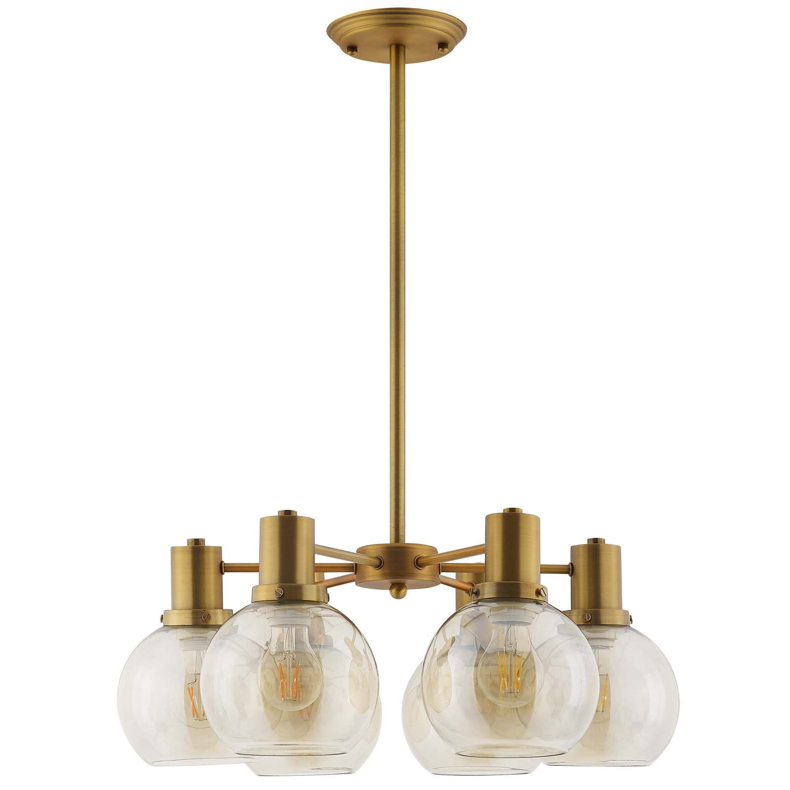 Resound Amber Glass And Brass Pendant Chandelier - East Shore Modern Home Furnishings