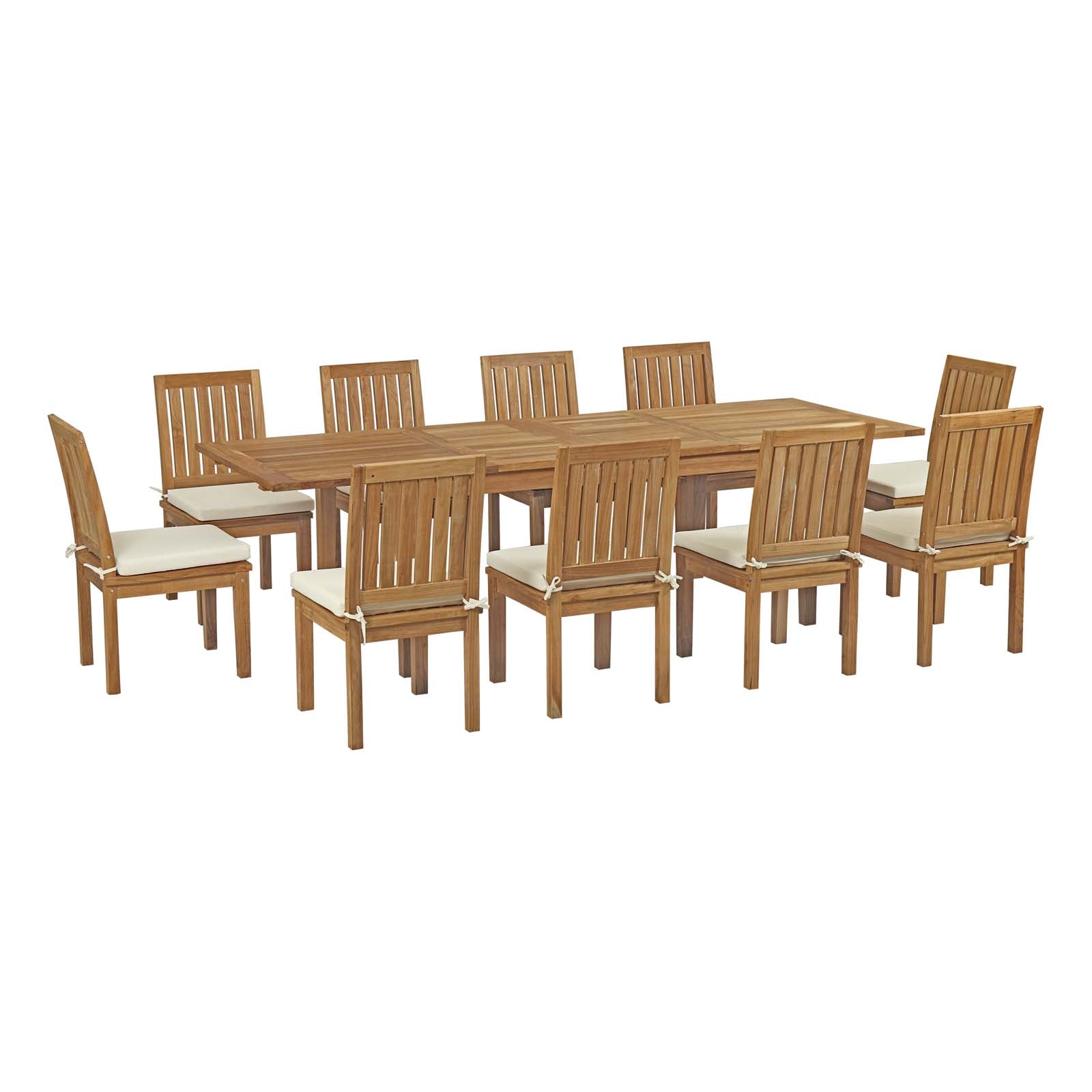 Marina 11 Piece Outdoor Patio Teak Outdoor Dining Set - East Shore Modern Home Furnishings