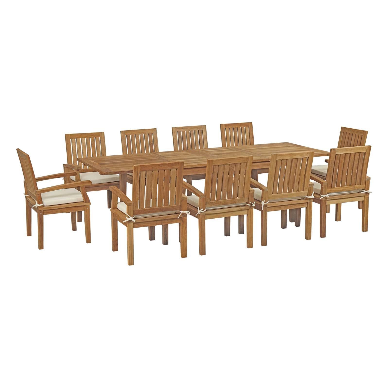 Marina 11 Piece Outdoor Patio Teak Outdoor Dining Set - East Shore Modern Home Furnishings