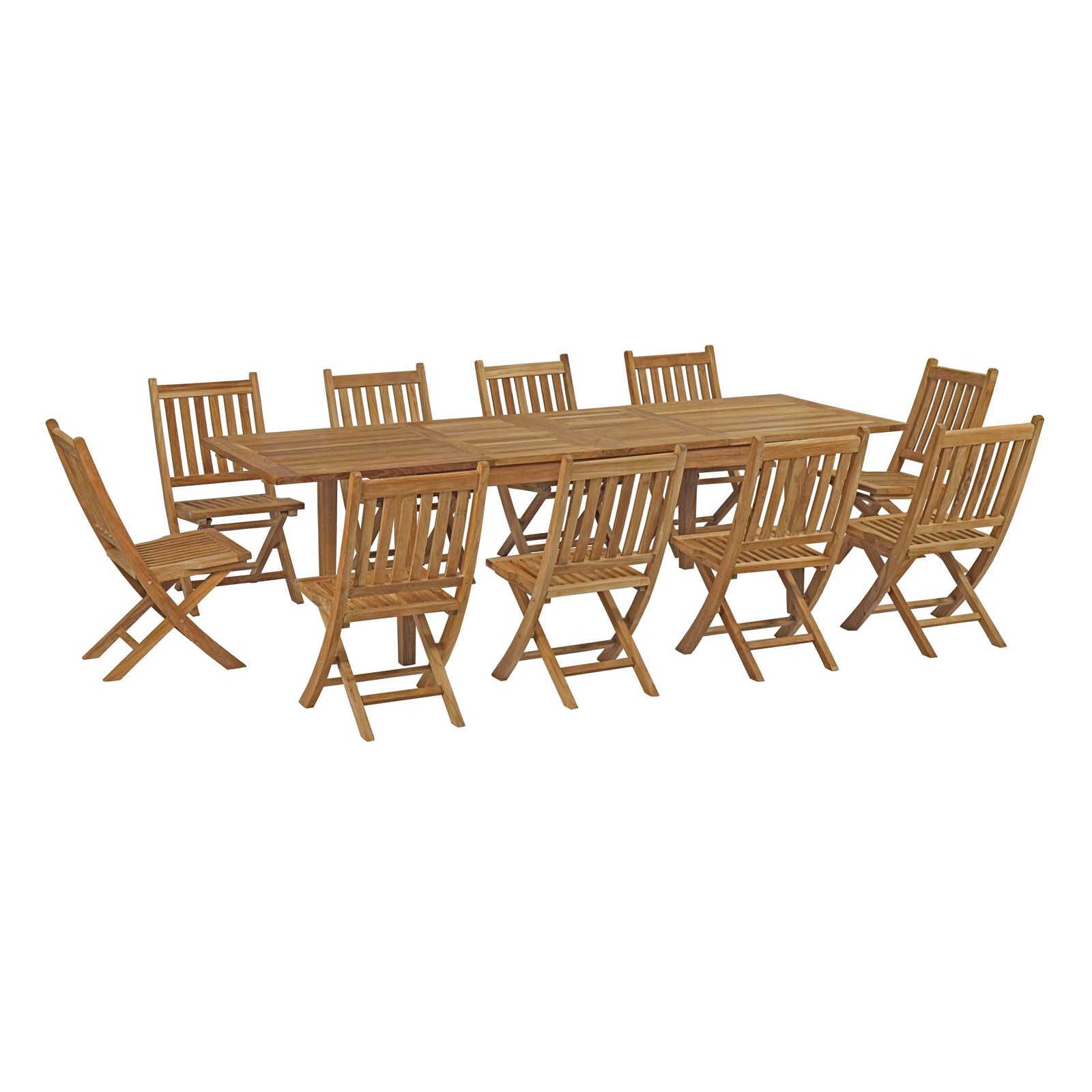 Marina 11 Piece Outdoor Patio Teak Outdoor Dining Set - East Shore Modern Home Furnishings