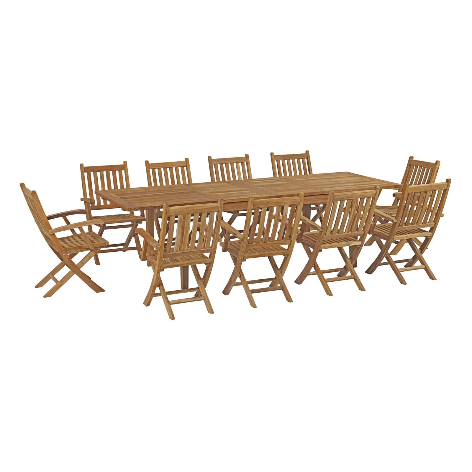 Marina 11 Piece Outdoor Patio Teak Outdoor Dining Set - East Shore Modern Home Furnishings
