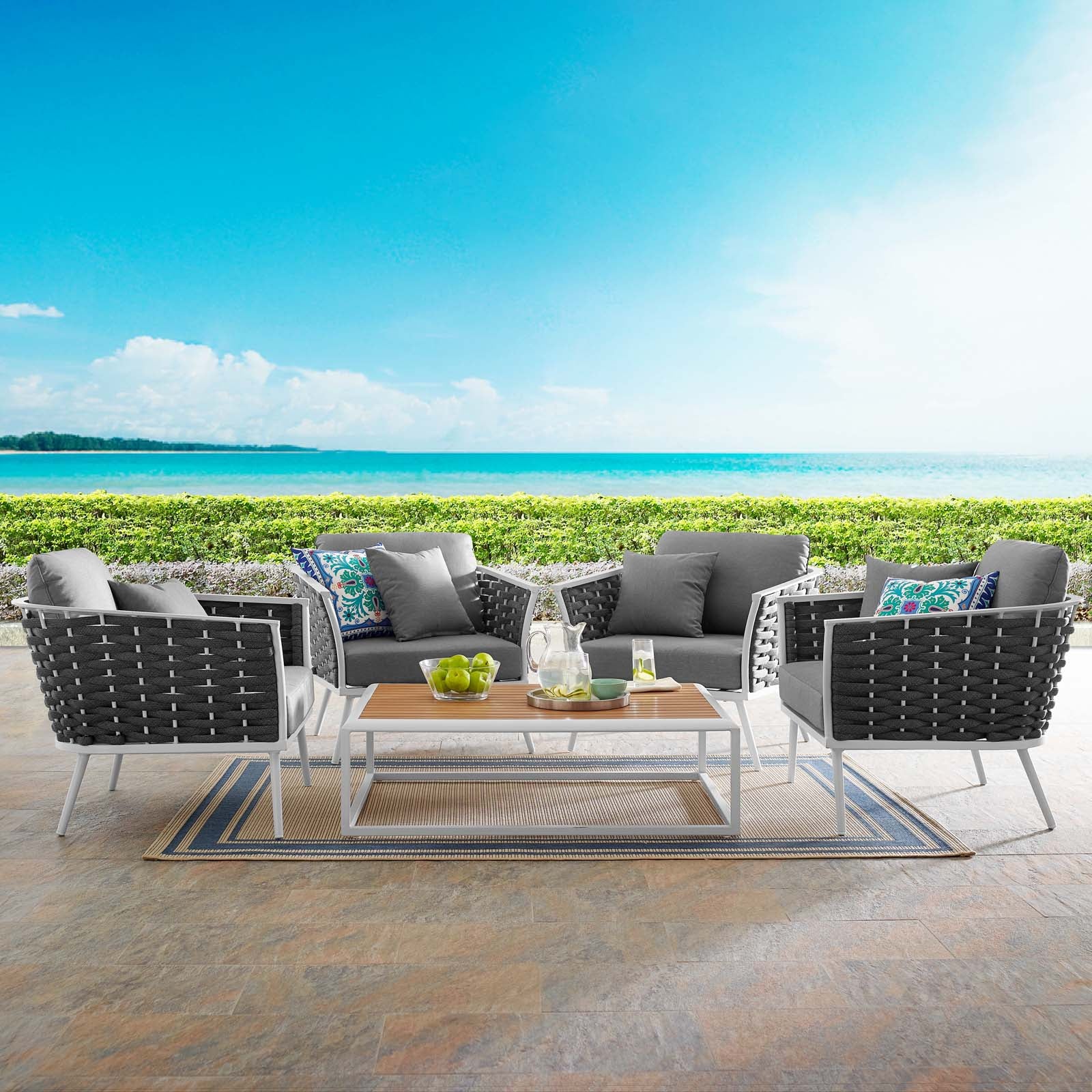 Stance 5 Piece Outdoor Patio Aluminum Sectional Sofa Set - East Shore Modern Home Furnishings