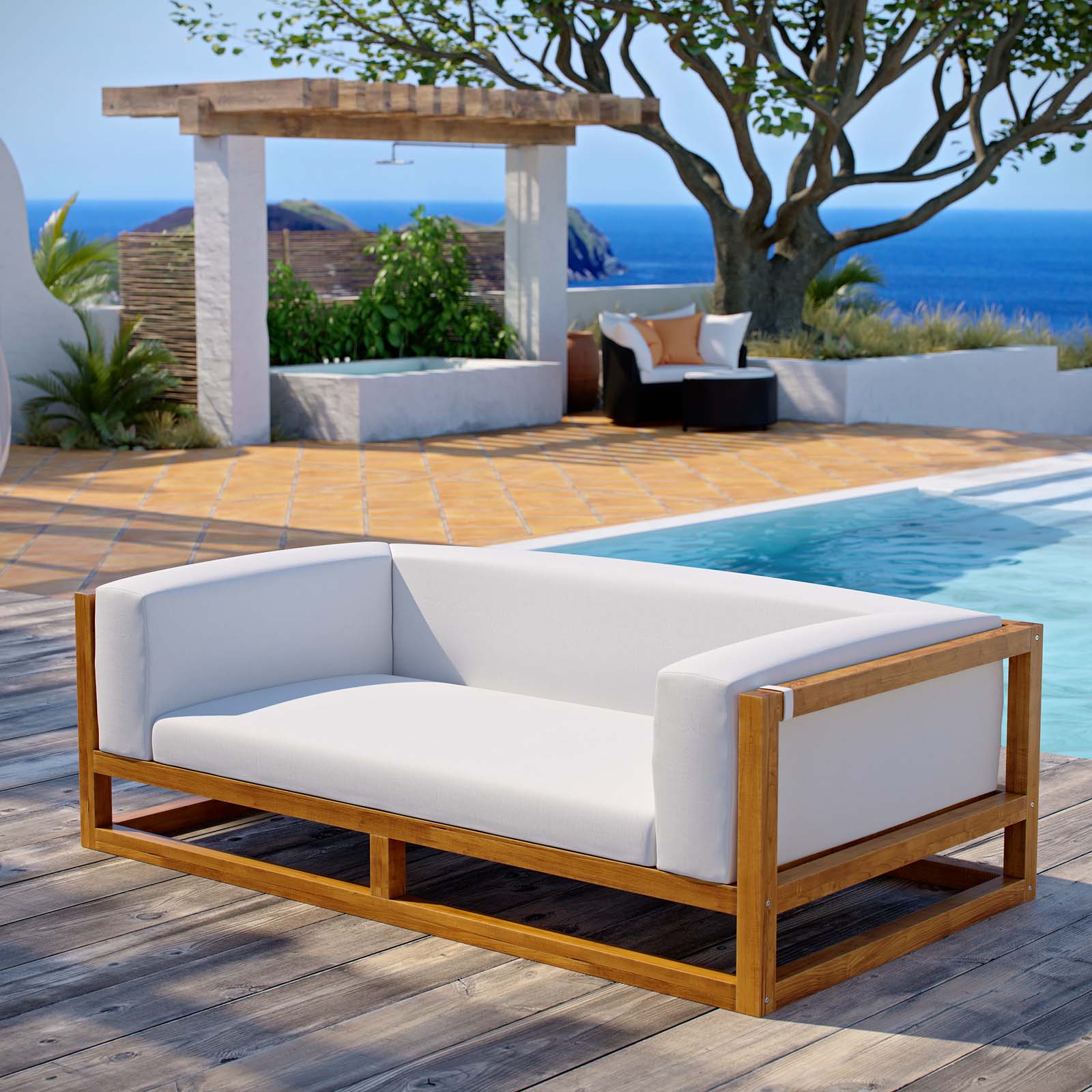 Newbury Accent Lounge Outdoor Patio Premium Grade A Teak Wood Sofa - East Shore Modern Home Furnishings