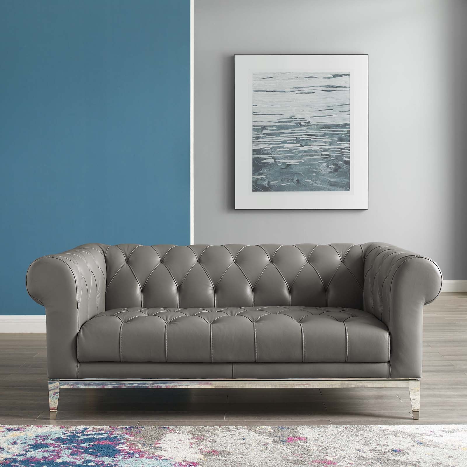 Idyll Tufted Button Upholstered Leather Chesterfield Loveseat - East Shore Modern Home Furnishings