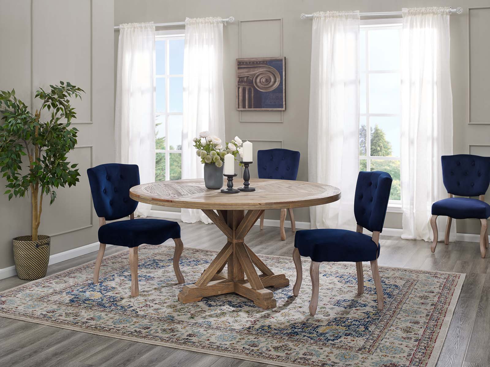 Stitch 59" Round Pine Wood Dining Table - East Shore Modern Home Furnishings