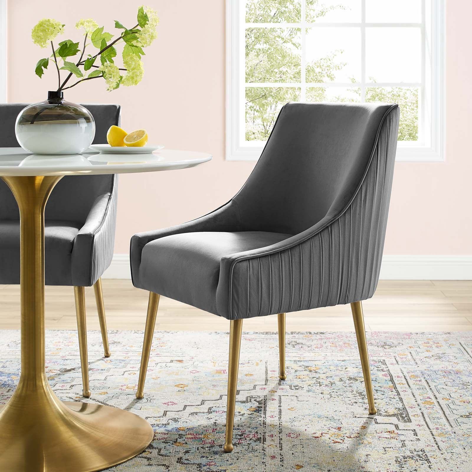 Discern Pleated Back Upholstered Performance Velvet Dining Chair - East Shore Modern Home Furnishings