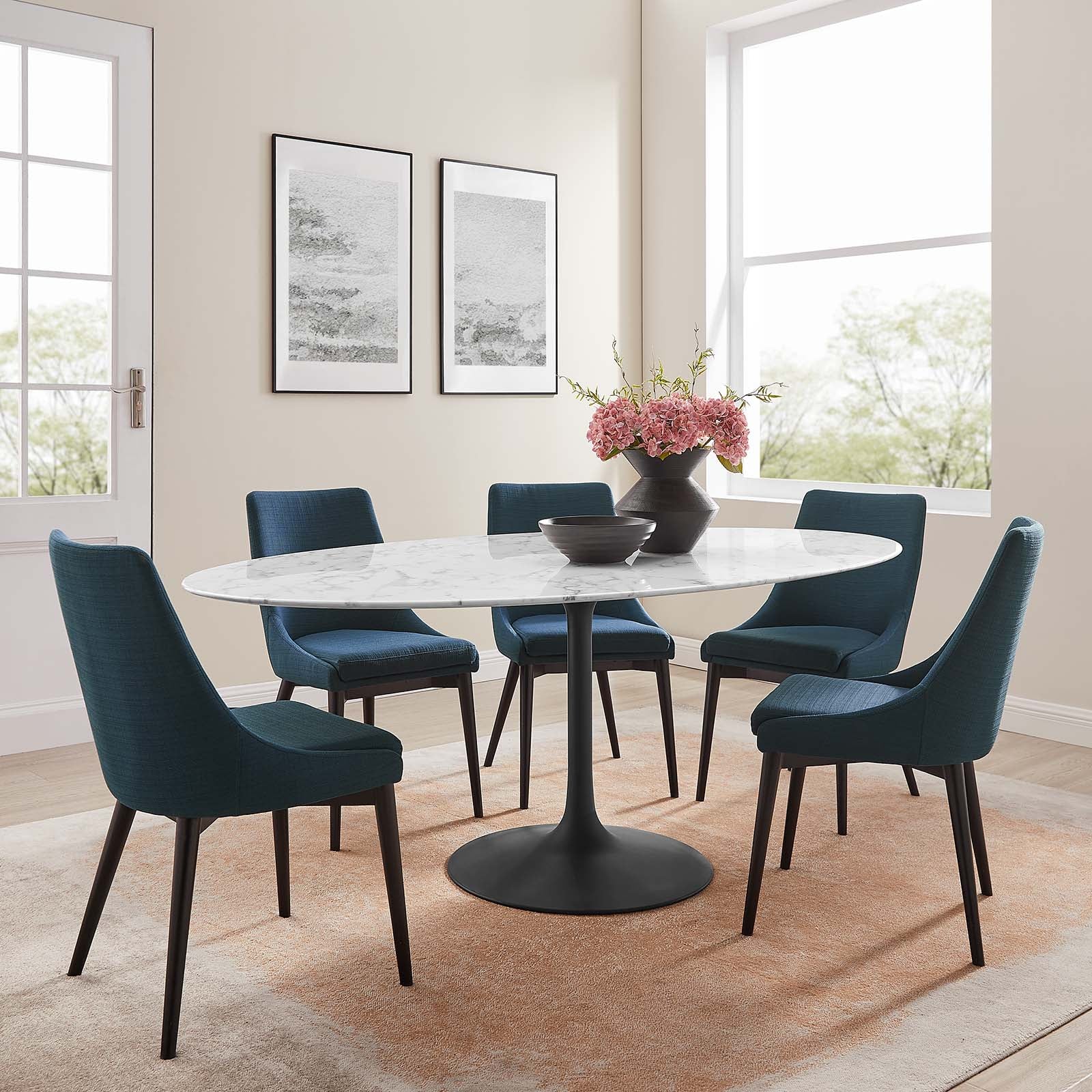 Lippa 78" Oval Artificial Marble Dining Table - East Shore Modern Home Furnishings