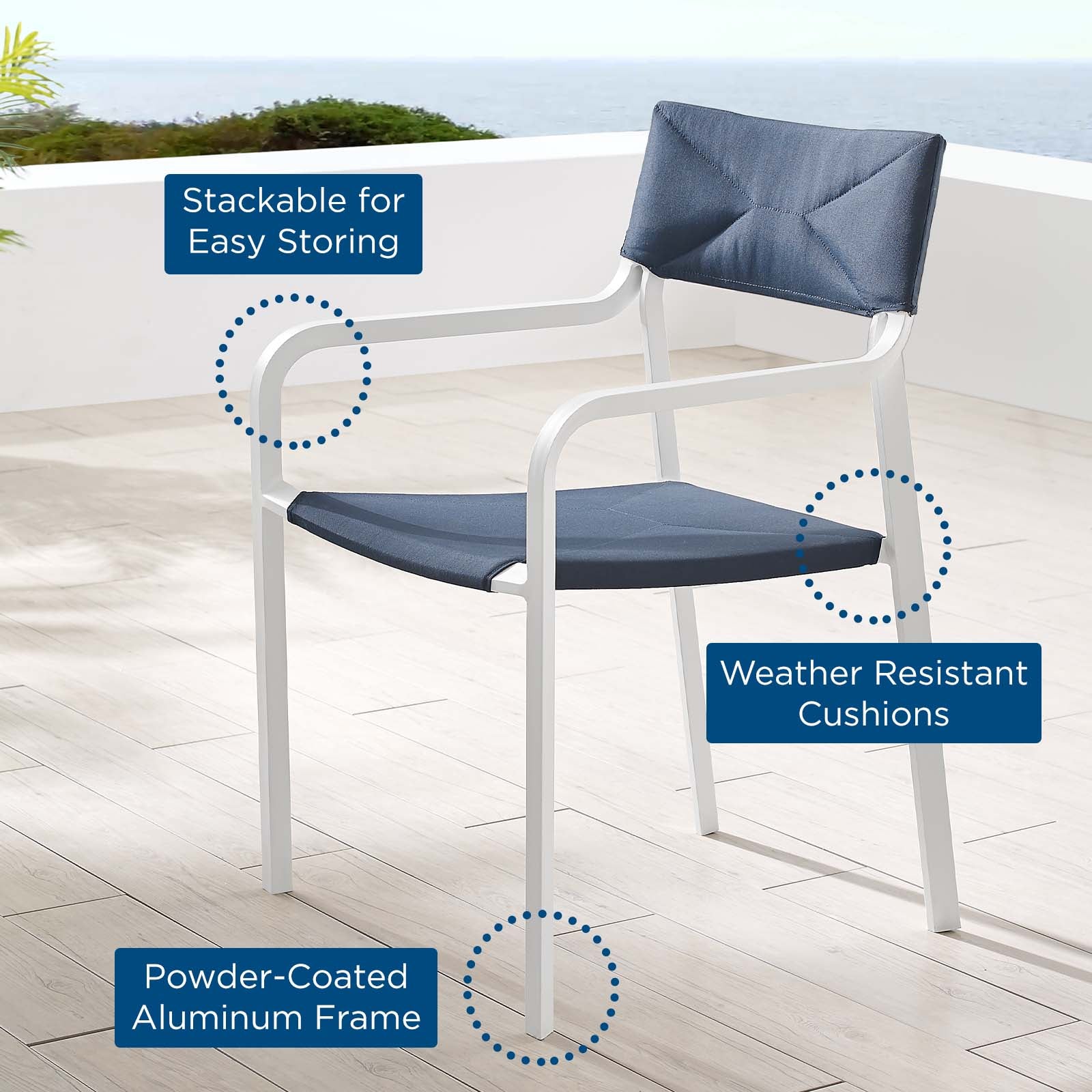 Raleigh Stackable Outdoor Patio Aluminum Dining Armchair - East Shore Modern Home Furnishings