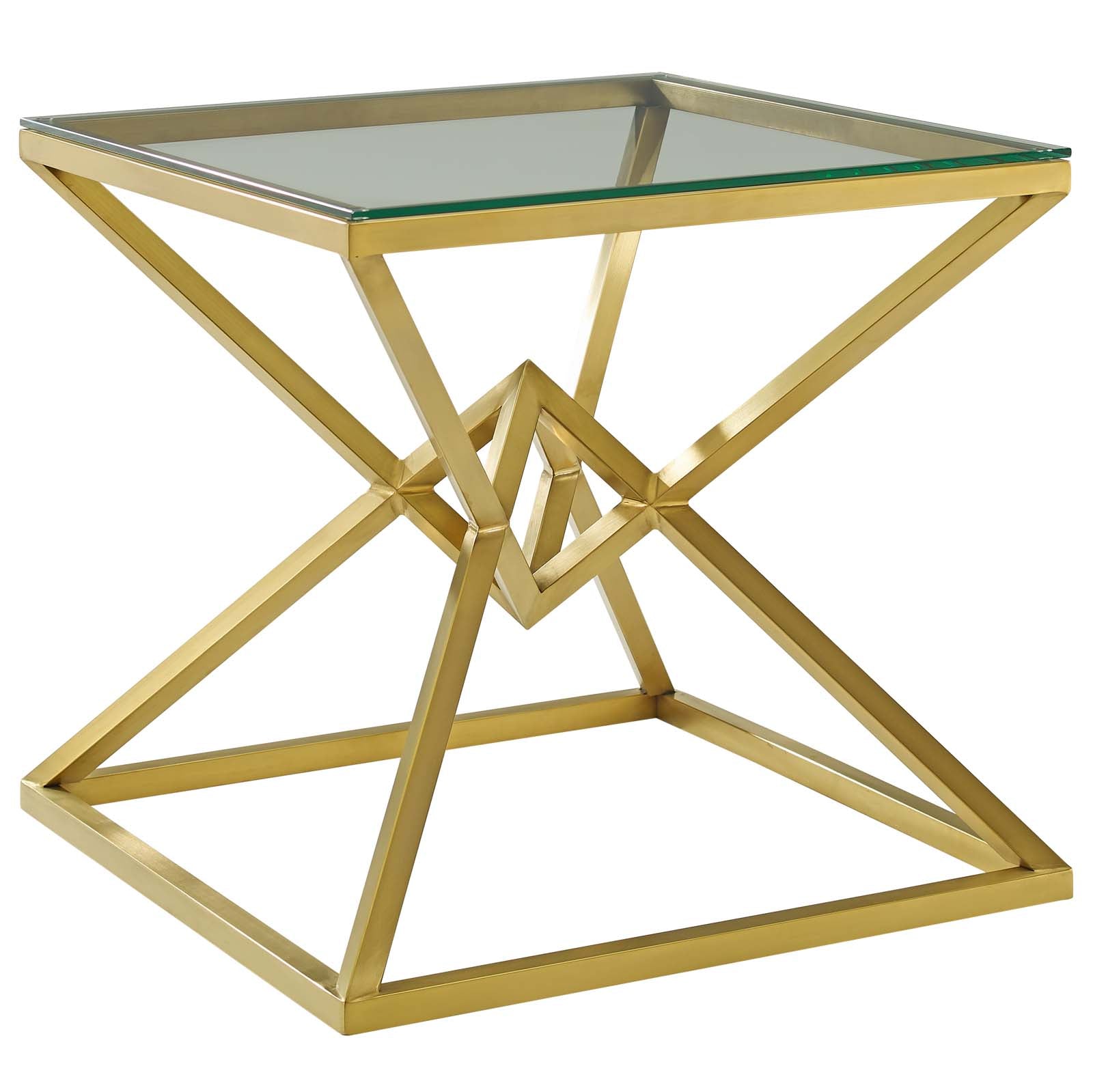 Point 25.5" Brushed Gold Metal Stainless Steel Side Table - East Shore Modern Home Furnishings