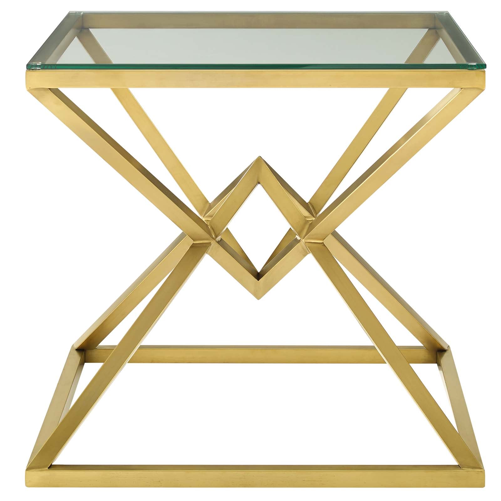 Point 25.5" Brushed Gold Metal Stainless Steel Side Table - East Shore Modern Home Furnishings